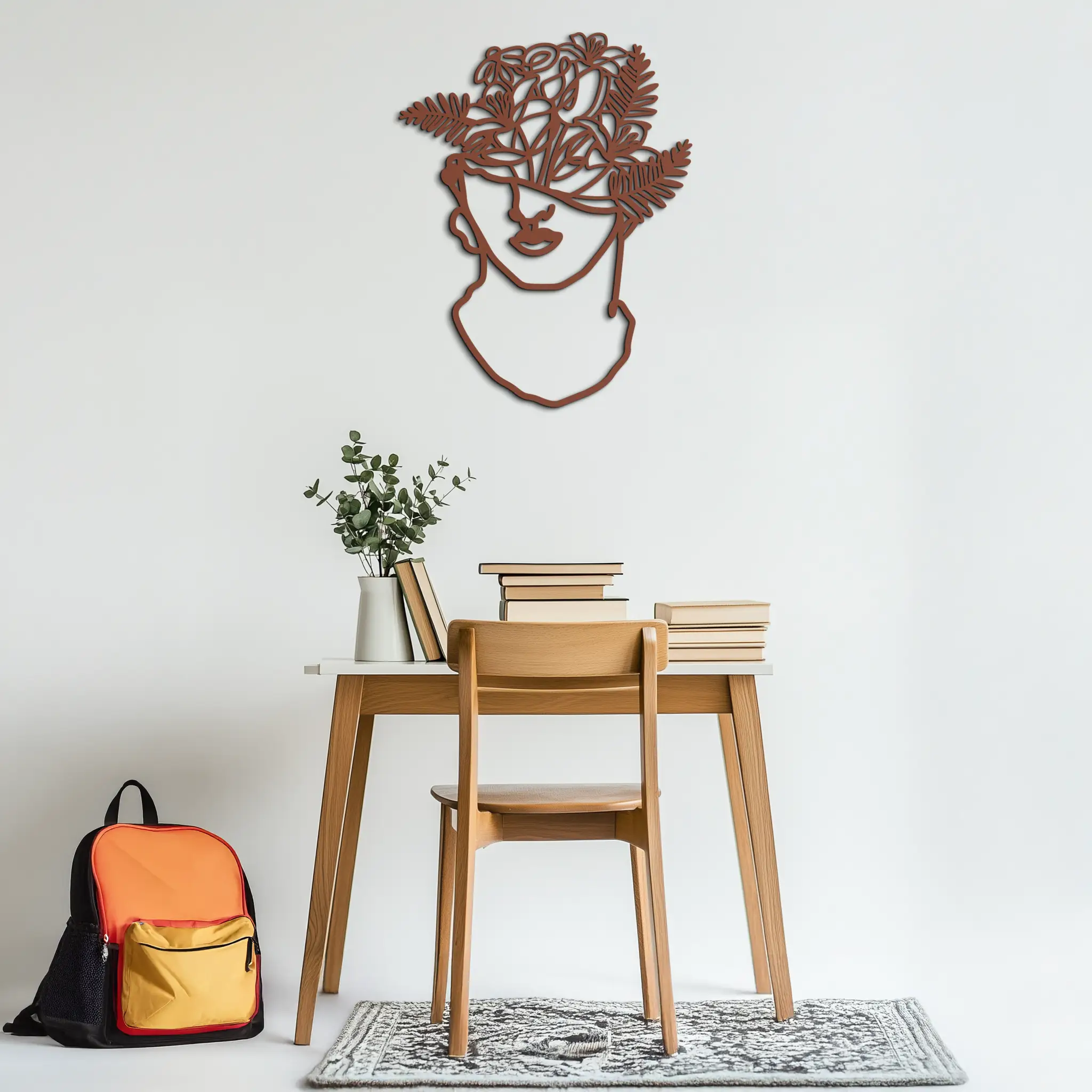 Floral Greek Statue Line Art – Modern Abstract Face Metal Wall Decor- KAF394