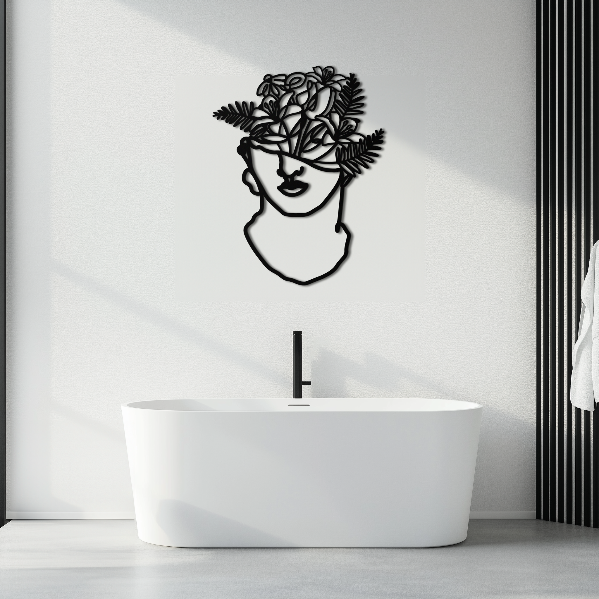 Floral Greek Statue Line Art – Modern Abstract Face Metal Wall Decor- KAF394