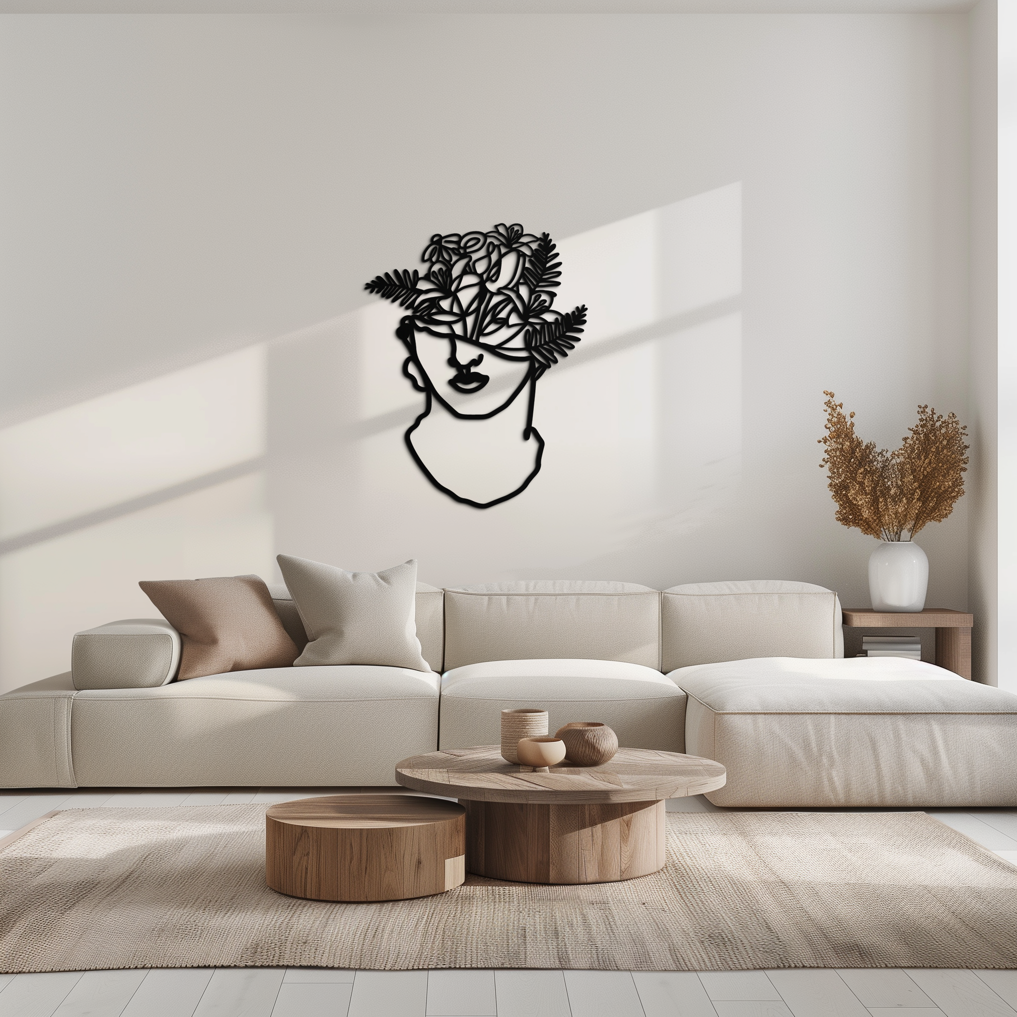 Floral Greek Statue Line Art – Modern Abstract Face Metal Wall Decor- KAF394