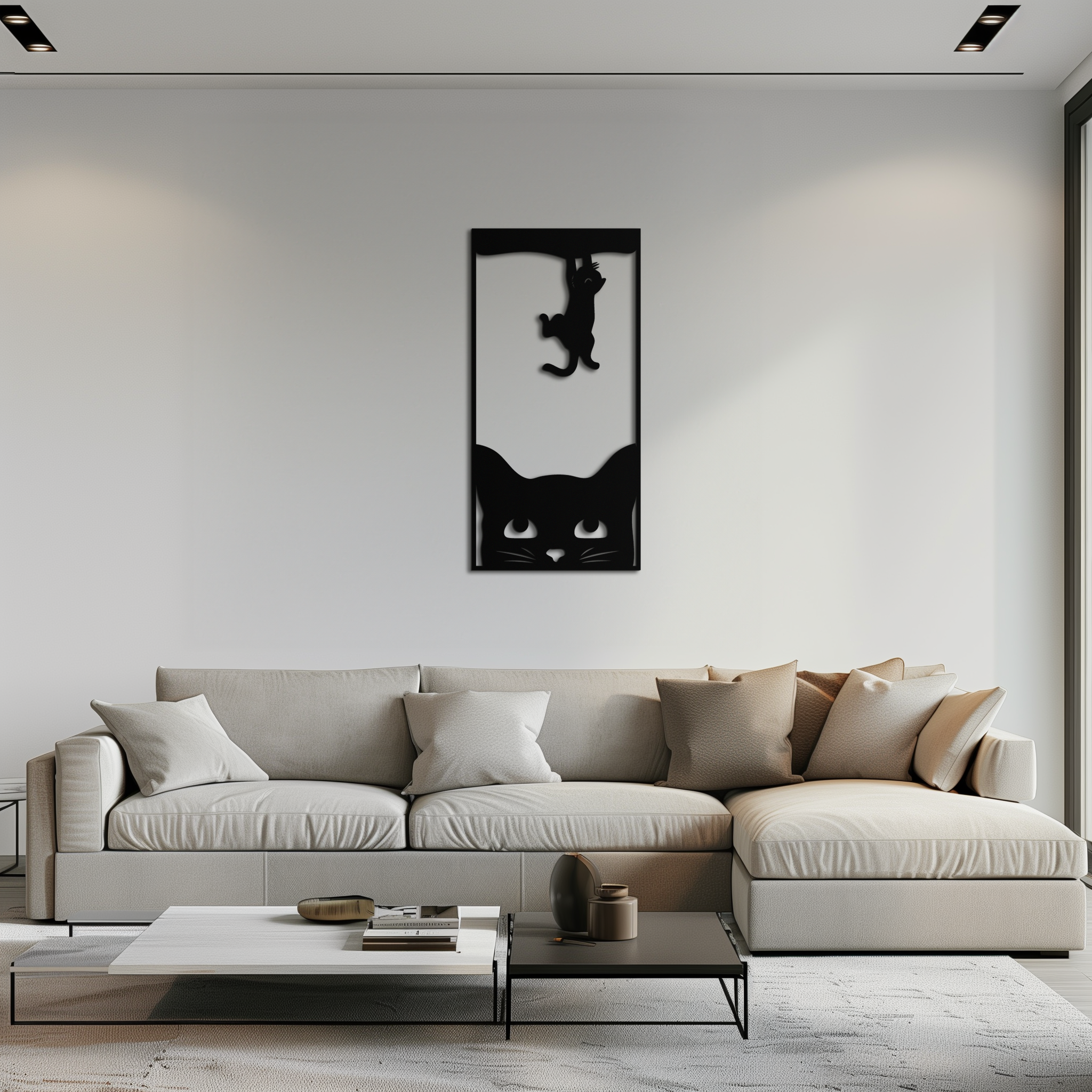 Cute Cat and Kitten Metal Wall Art – Playful Hanging Cat Silhouette Steel Decor for Pet Lovers and Home Interiors- KAF407