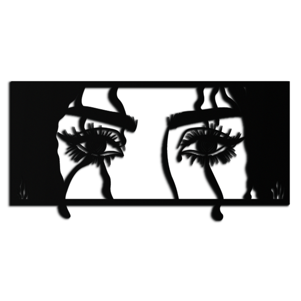 Mysterious Woman Eyes Metal Wall Art – Black Steel Feminine Silhouette Decor for Modern Stylish Interiors- KAF408