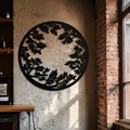 Round Leafy Branches Metal Wall Art – Nature Inspired Circular Black Steel Decor for Modern Interior and Garden- KAF411