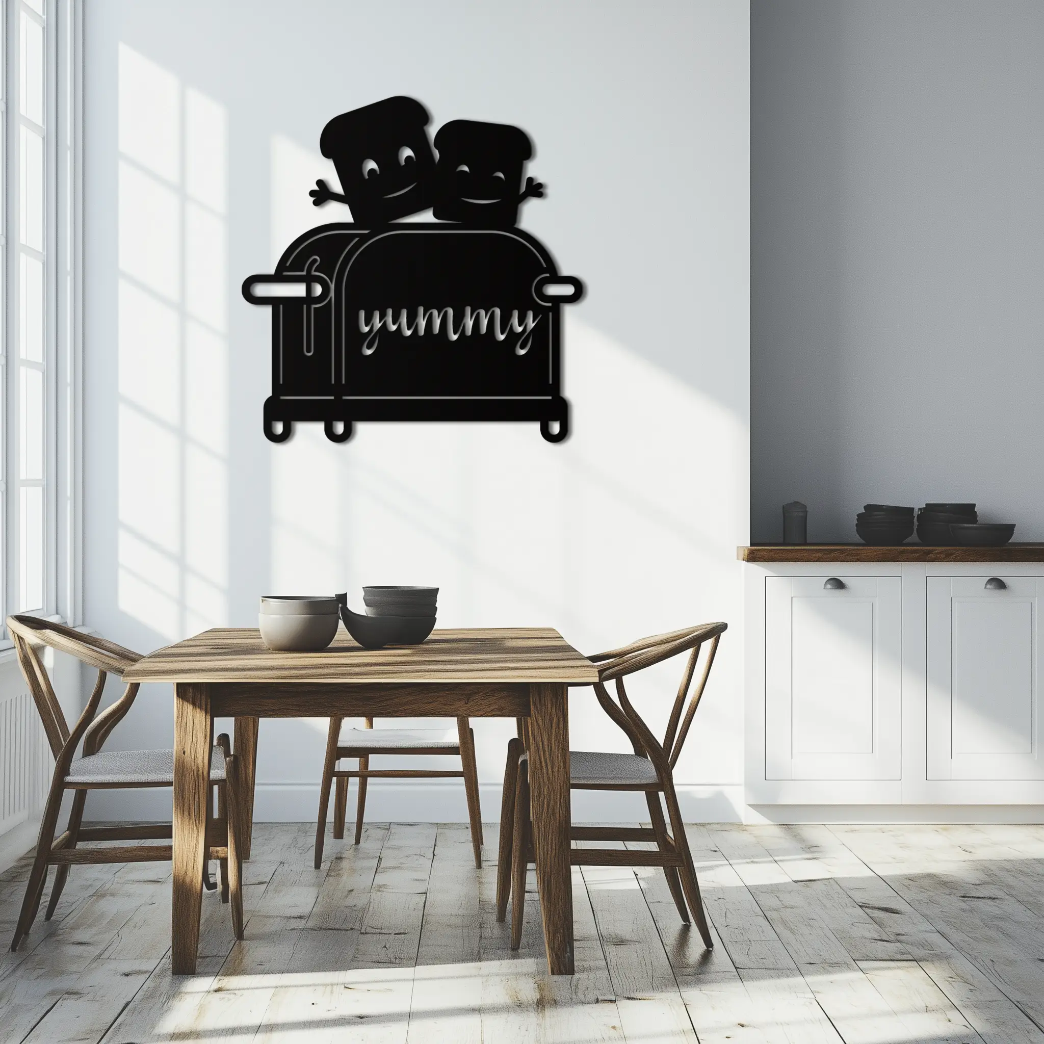 Cute Yummy Toast Metal Wall Art – Playful Kitchen Decor with Smiling Toast Characters on Toaster for Modern Home- KAF412