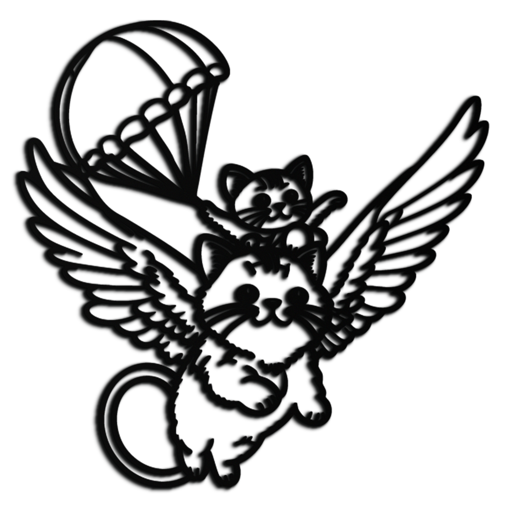 Flying Cats with Parachute Metal Wall Art – Adorable Winged Cat & Kitten Steel Decor for Kids Room and Nursery- KAF413