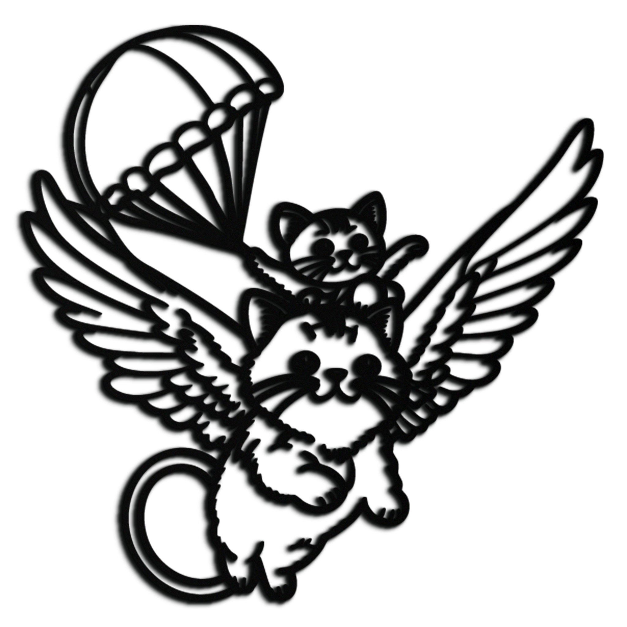 Flying Cats with Parachute Metal Wall Art – Adorable Winged Cat & Kitten Steel Decor for Kids Room and Nursery- KAF413
