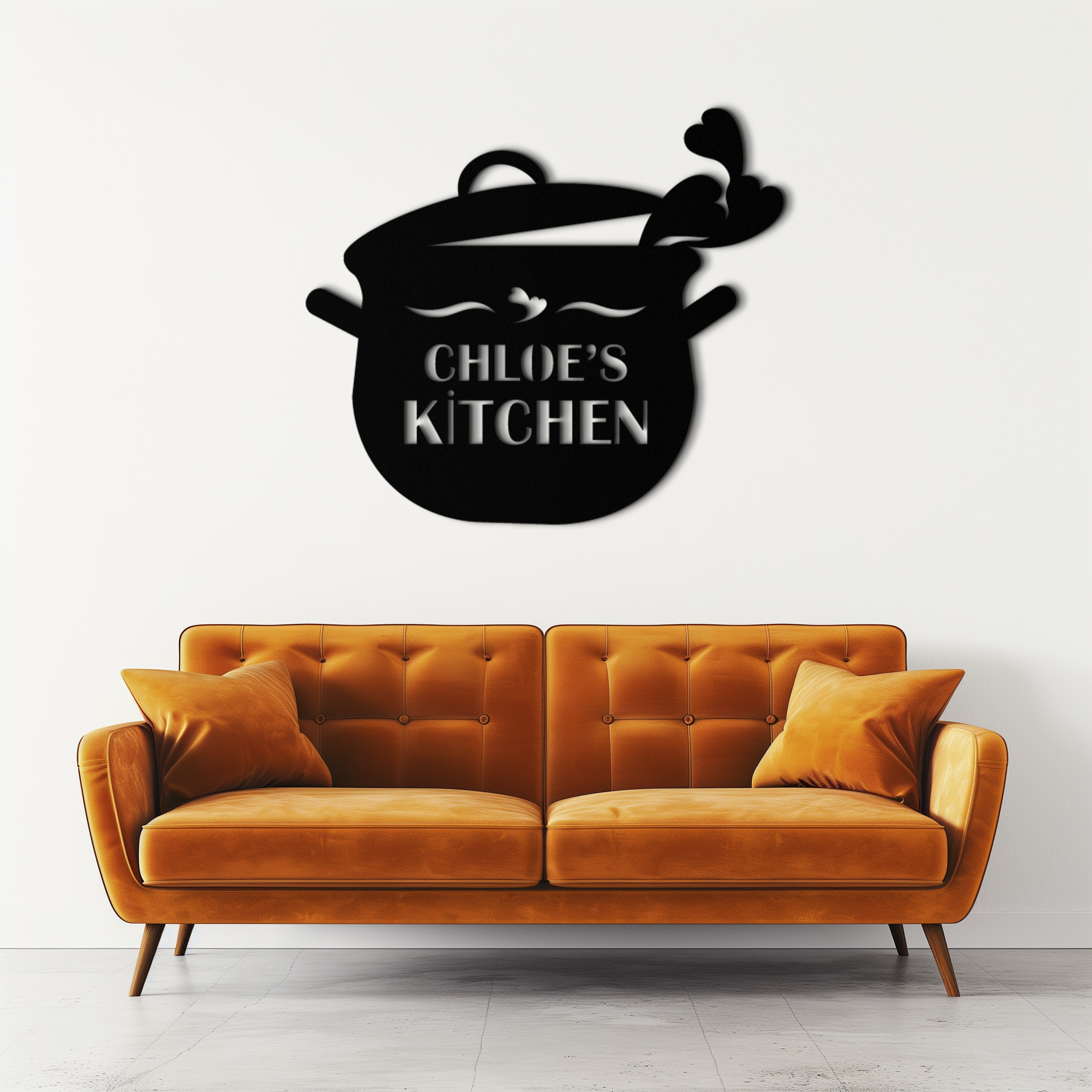 Cute Smiling Cooking Pot Metal Wall Art – Playful Kitchen Steel Decor with Heart Steam for Home and Café Interiors- KAF420