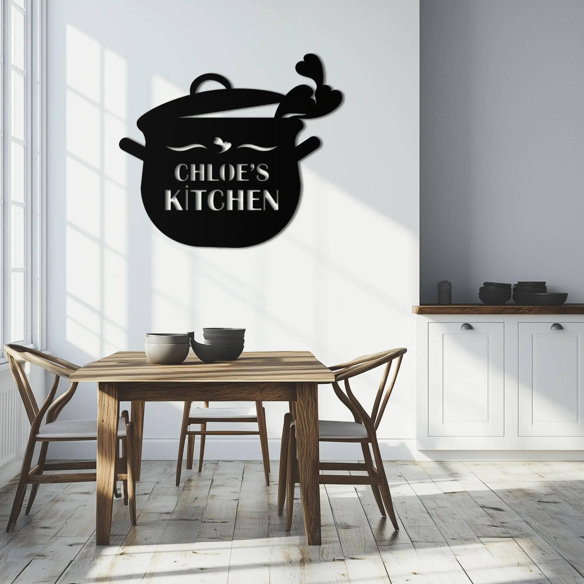 Cute Smiling Cooking Pot Metal Wall Art – Playful Kitchen Steel Decor with Heart Steam for Home and Café Interiors- KAF420