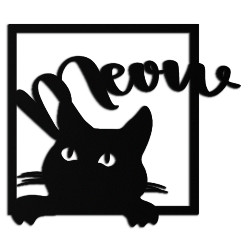 Cute Peeking Cat "Meow" Metal Wall Art – Playful Black Cat Silhouette Steel Decor for Pet Lovers and Home Interiors- KAF425