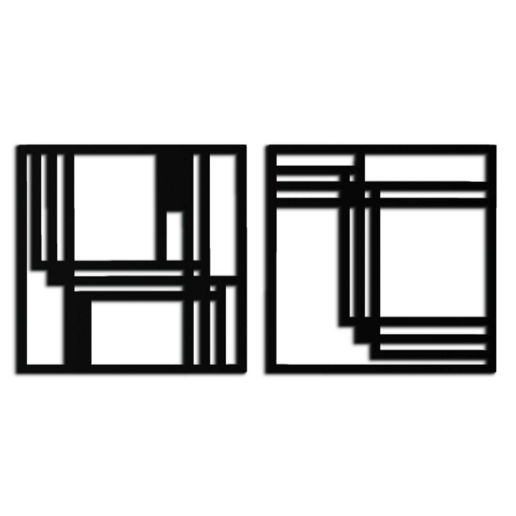 Modern Abstract Rectangles Metal Wall Art – Geometric Minimalist Black Steel Decor, 2 Panel Set for Contemporary Interiors- KAF433