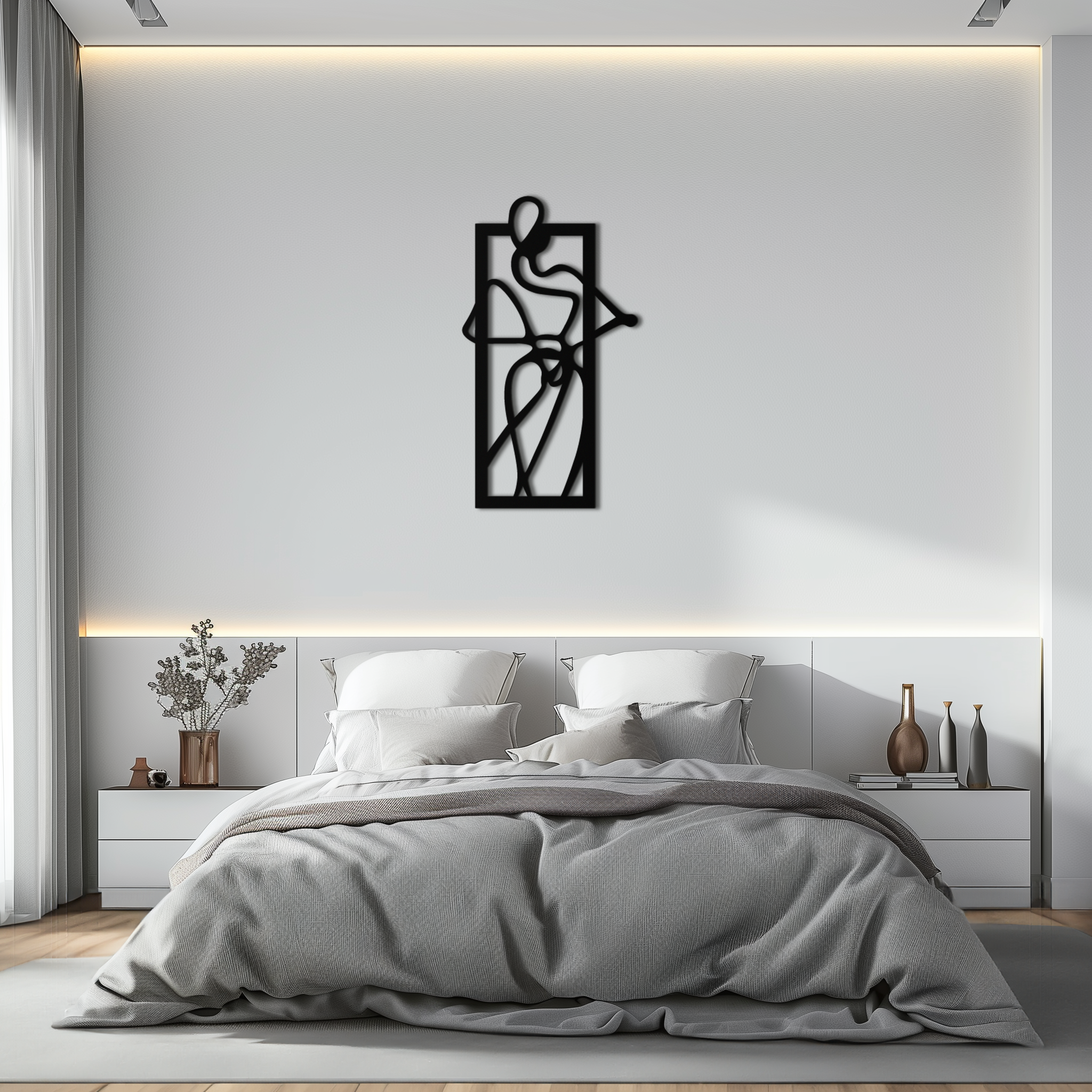 Minimalist Woman Line Art Metal Wall Decor – Abstract Feminine Silhouette Black Steel Artwork for Modern Interiors- KAF437