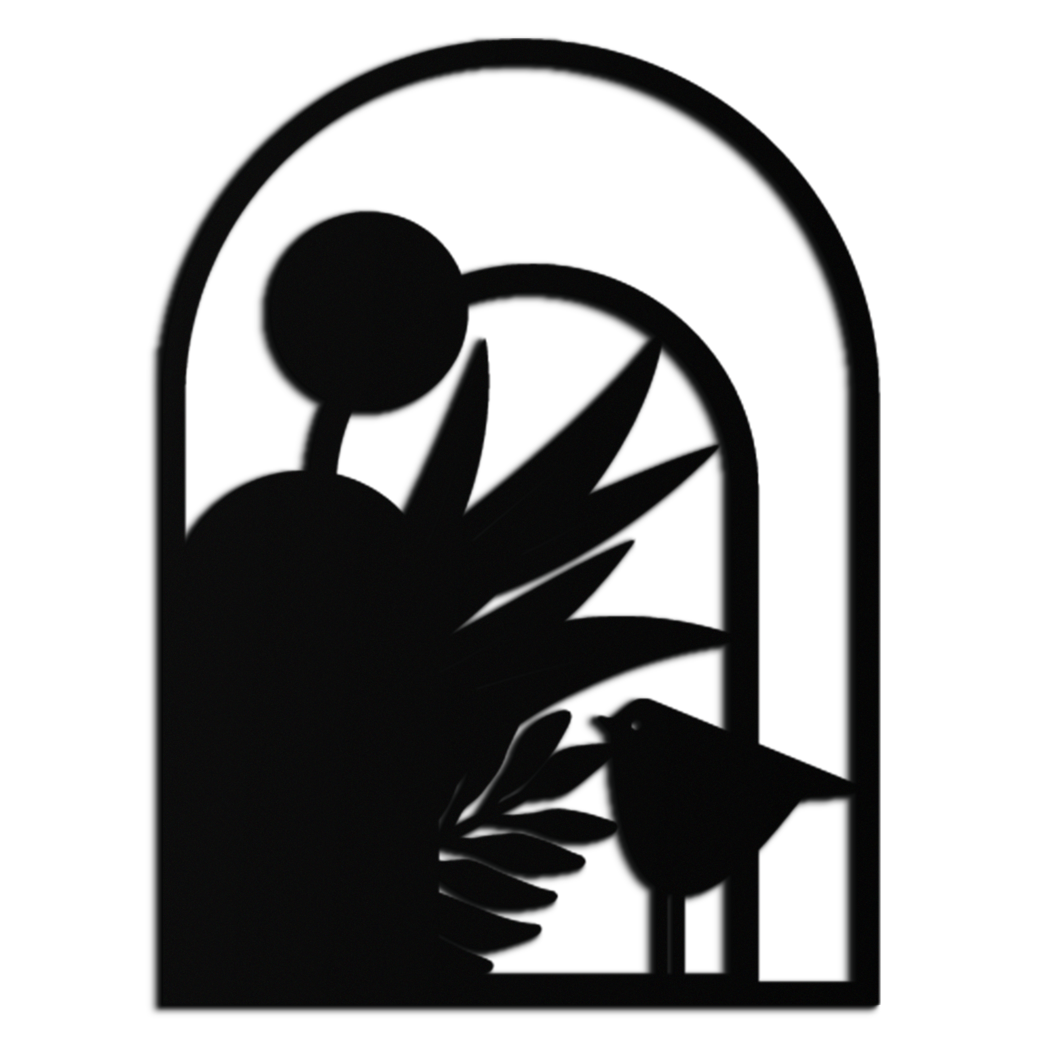 Modern Archway with Bird & Plants Metal Wall Art – Abstract Nature-Inspired Black Steel Decor for Contemporary Interiors- KAF438