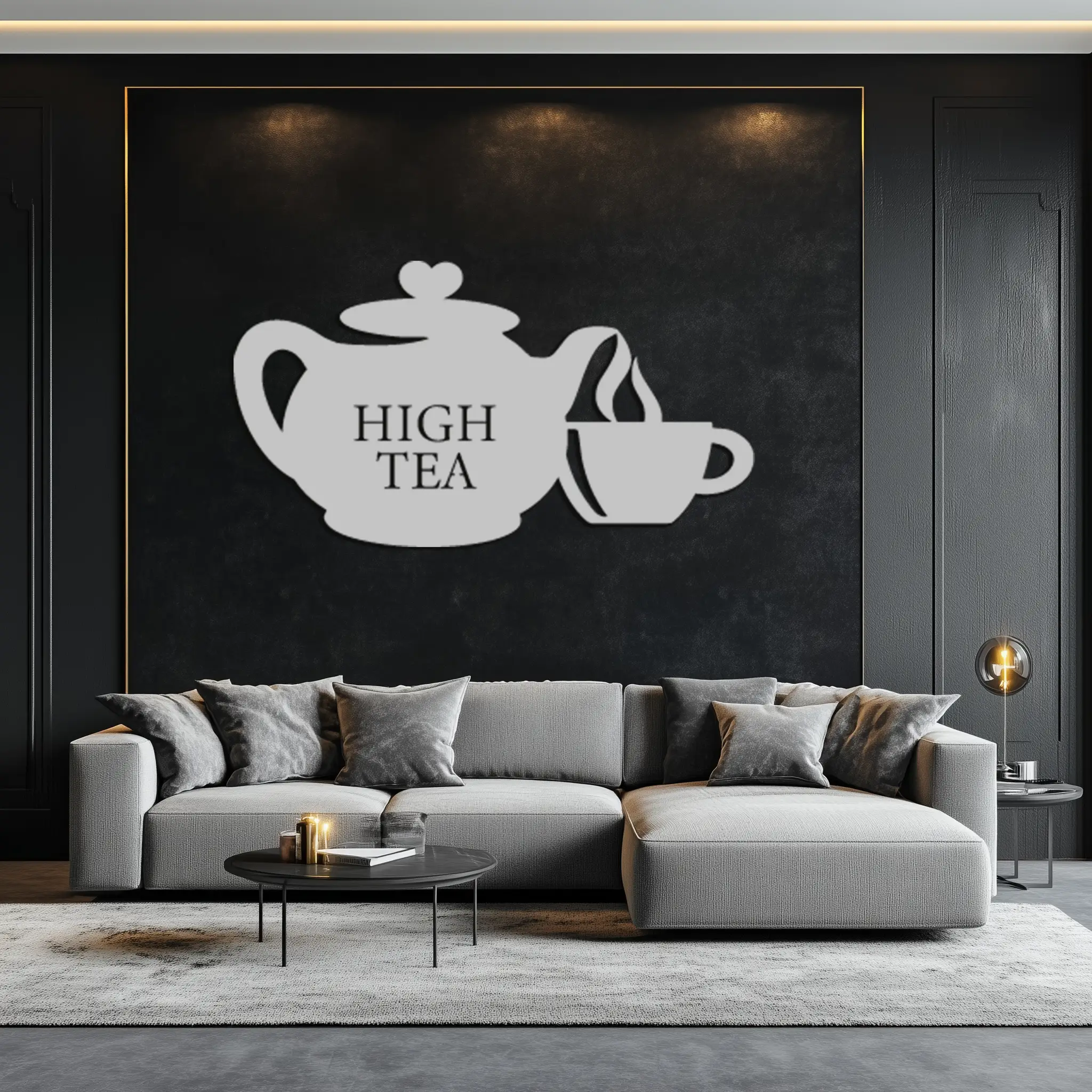 High Tea Teapot & Cup Metal Wall Art – Elegant Black Steel Tea-Time Decor for Kitchen, Café, and Dining Spaces- KAF440