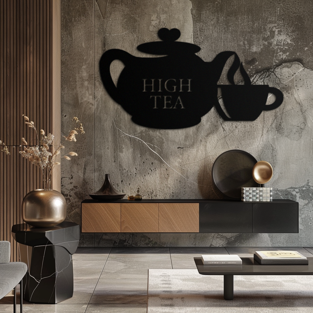 High Tea Teapot & Cup Metal Wall Art – Elegant Black Steel Tea-Time Decor for Kitchen, Café, and Dining Spaces- KAF440