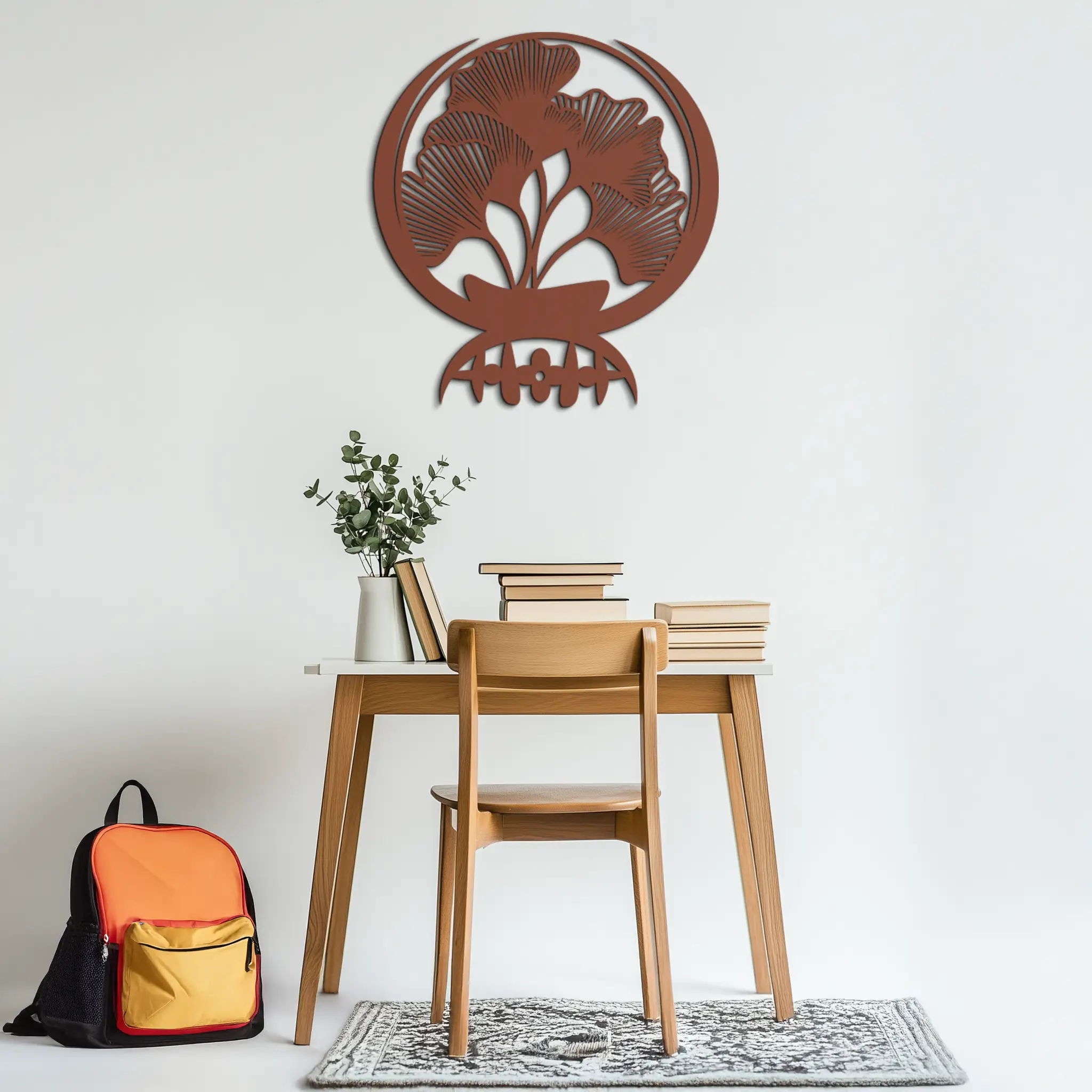Ginkgo Leaves Abstract Metal Wall Art – Elegant Nature-Inspired Black Steel Decor for Modern Home Interiors- KAF441