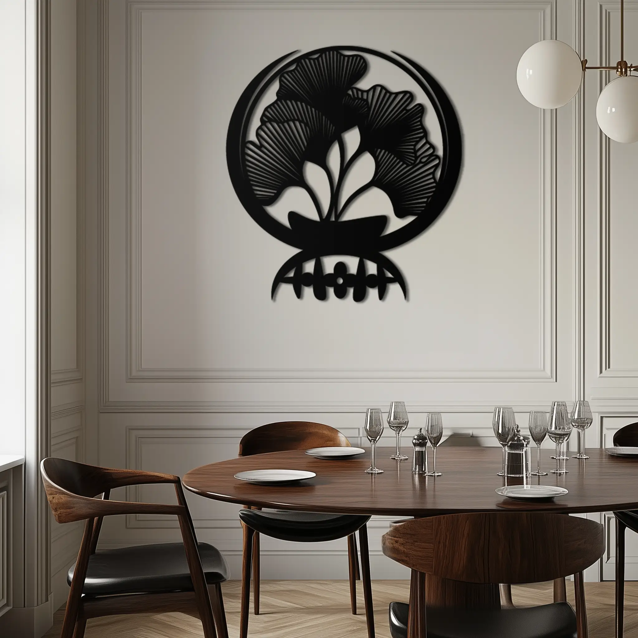 Ginkgo Leaves Abstract Metal Wall Art – Elegant Nature-Inspired Black Steel Decor for Modern Home Interiors- KAF441