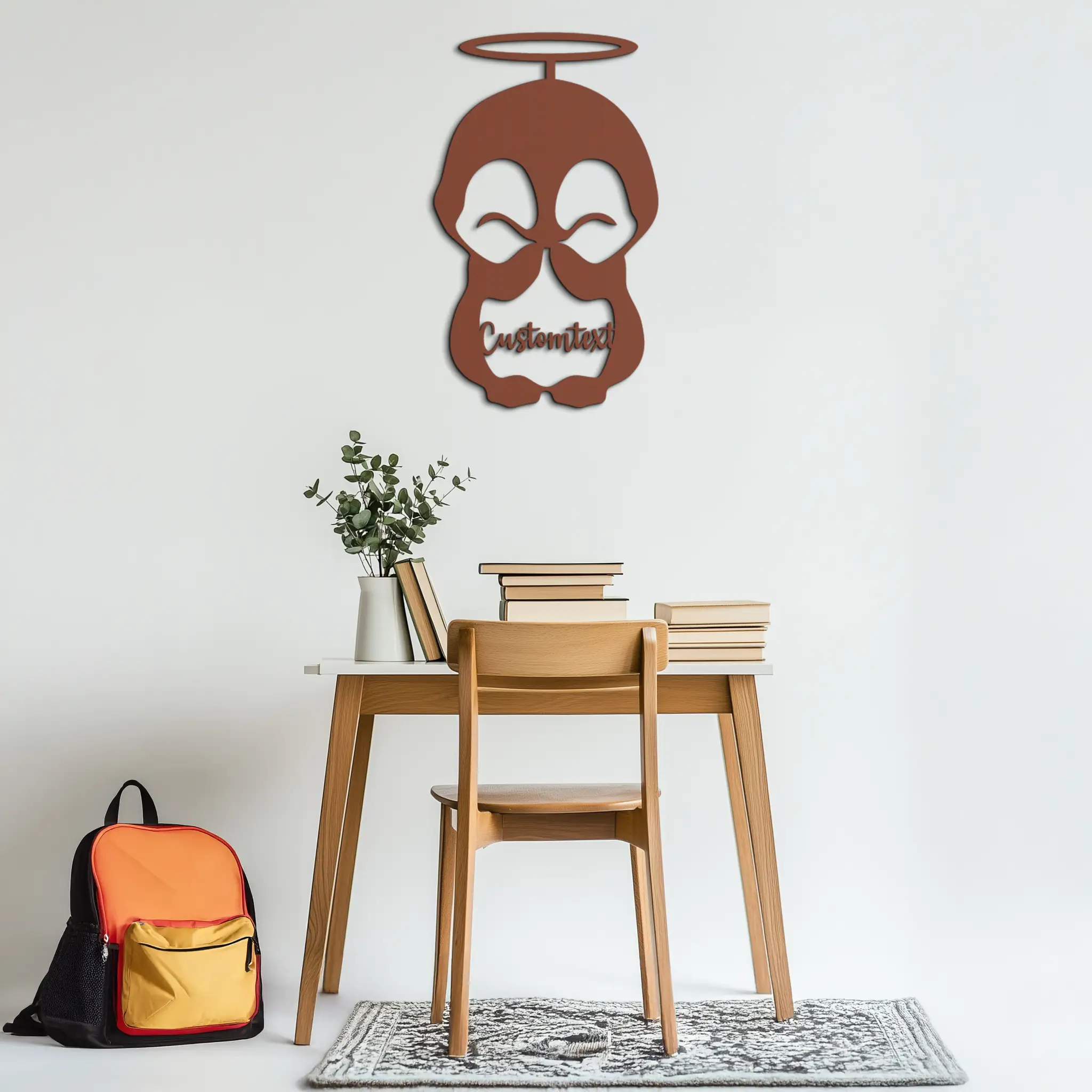 Personalized Cute Angel Penguin Metal Wall Art – Custom Text Adorable Black Steel Decor for Kids Rooms and Nurseries- KAF449