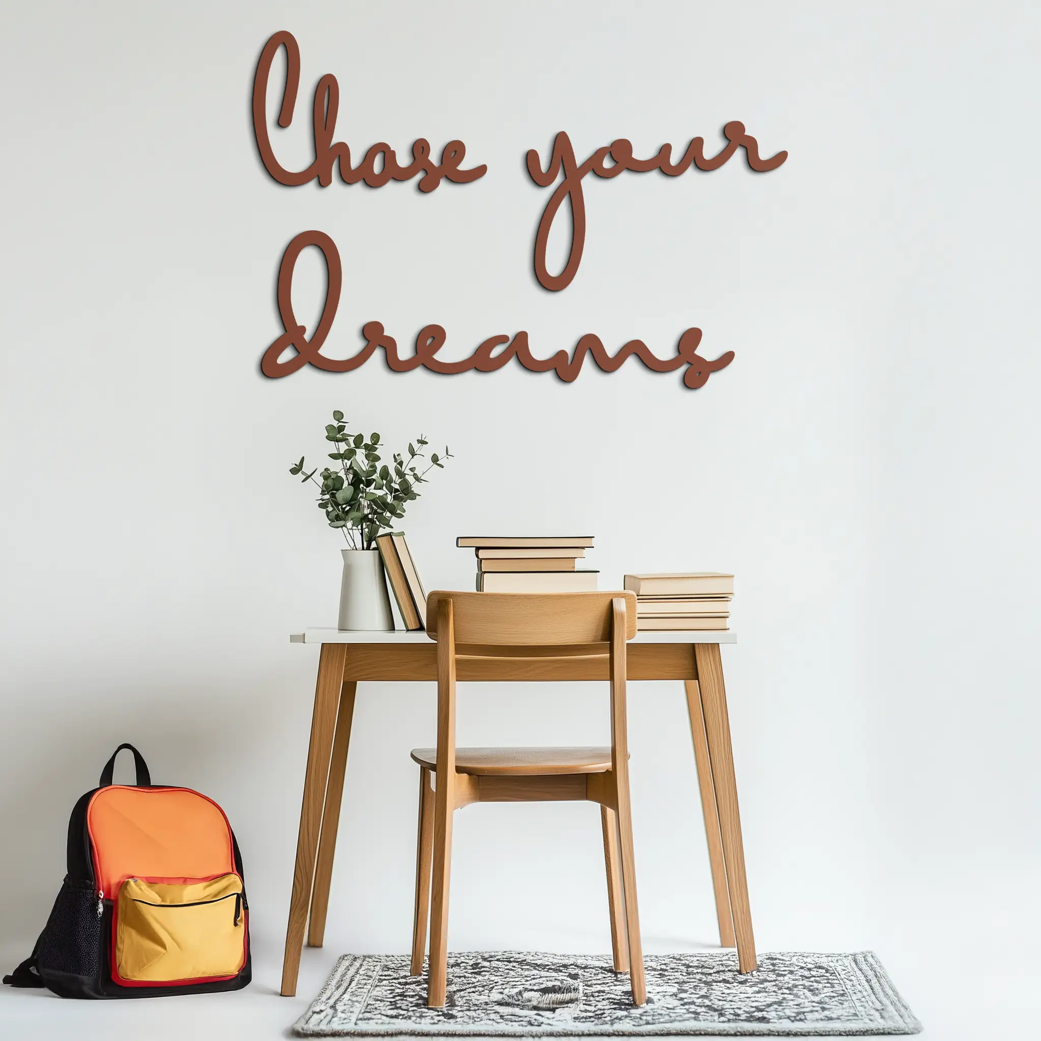 Chase Your Dreams Quote Metal Wall Art – Inspirational Word Sign in Black for Home and Office Decor- KAF454