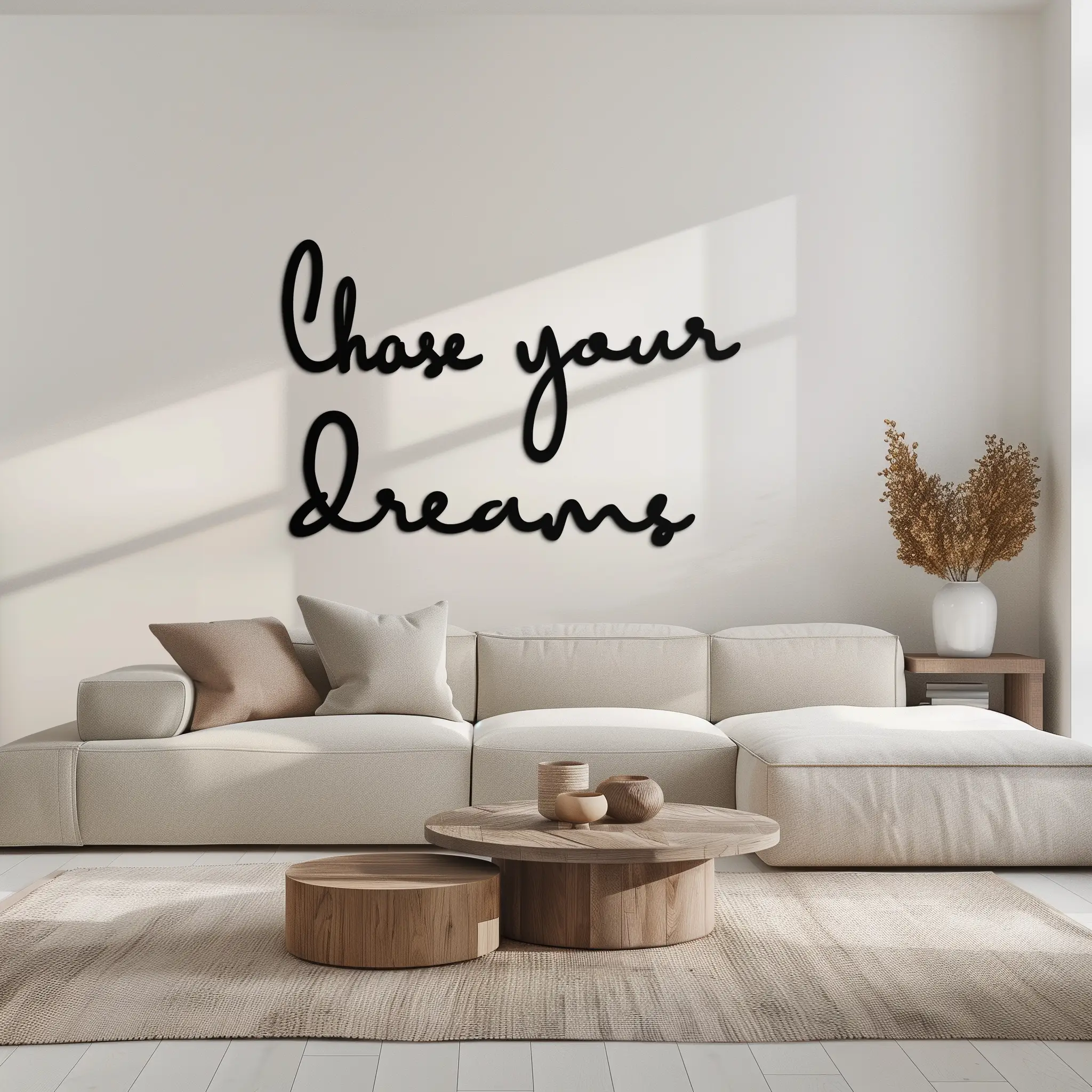 Chase Your Dreams Quote Metal Wall Art – Inspirational Word Sign in Black for Home and Office Decor- KAF454