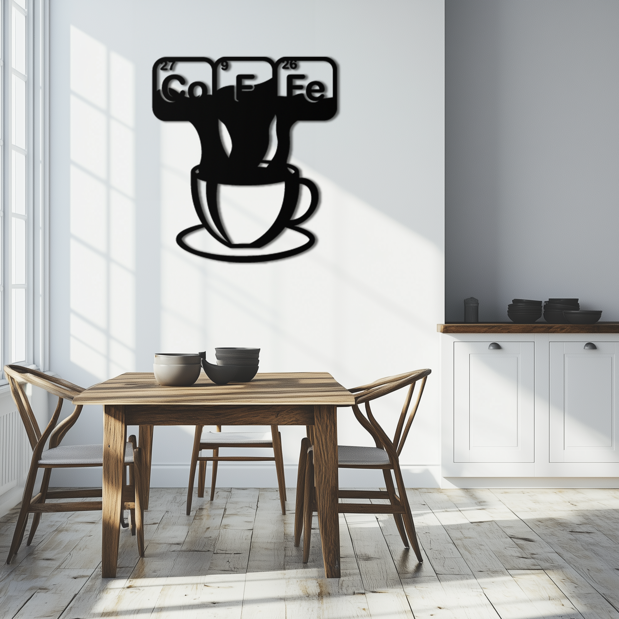 Coffee Elements Chemistry Metal Wall Art – Scientific Coffee Cup Black Steel Decor for Kitchens, Cafés, and Offices- KAF462