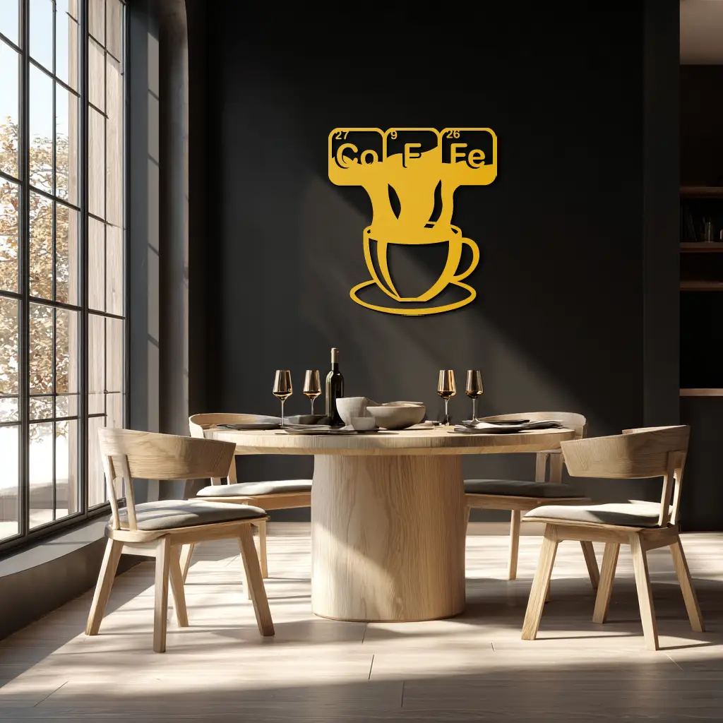 Coffee Elements Chemistry Metal Wall Art – Scientific Coffee Cup Black Steel Decor for Kitchens, Cafés, and Offices- KAF462