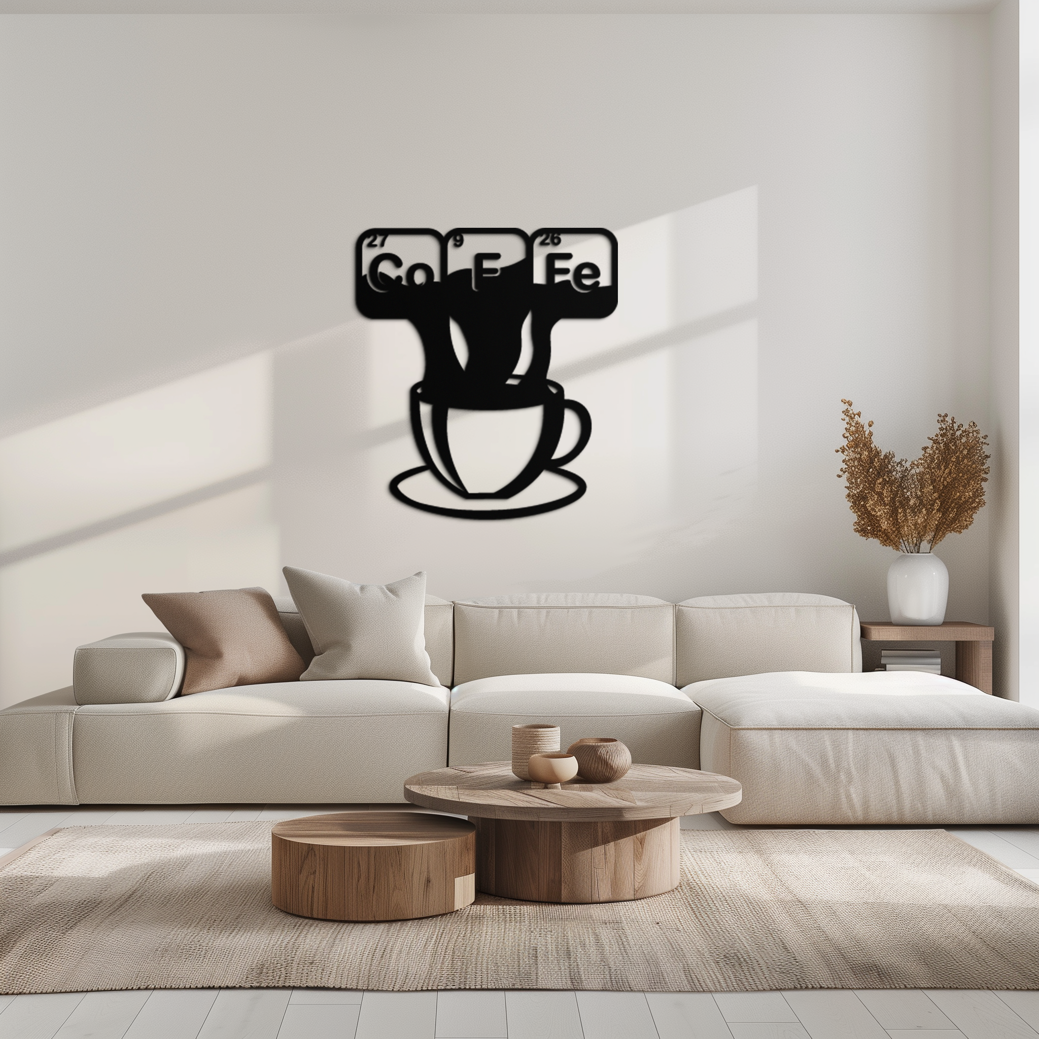 Coffee Elements Chemistry Metal Wall Art – Scientific Coffee Cup Black Steel Decor for Kitchens, Cafés, and Offices- KAF462