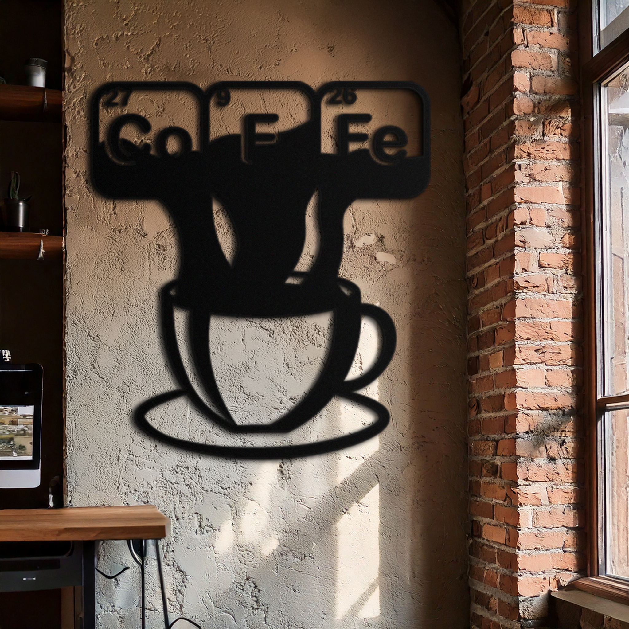 Coffee Elements Chemistry Metal Wall Art – Scientific Coffee Cup Black Steel Decor for Kitchens, Cafés, and Offices- KAF462
