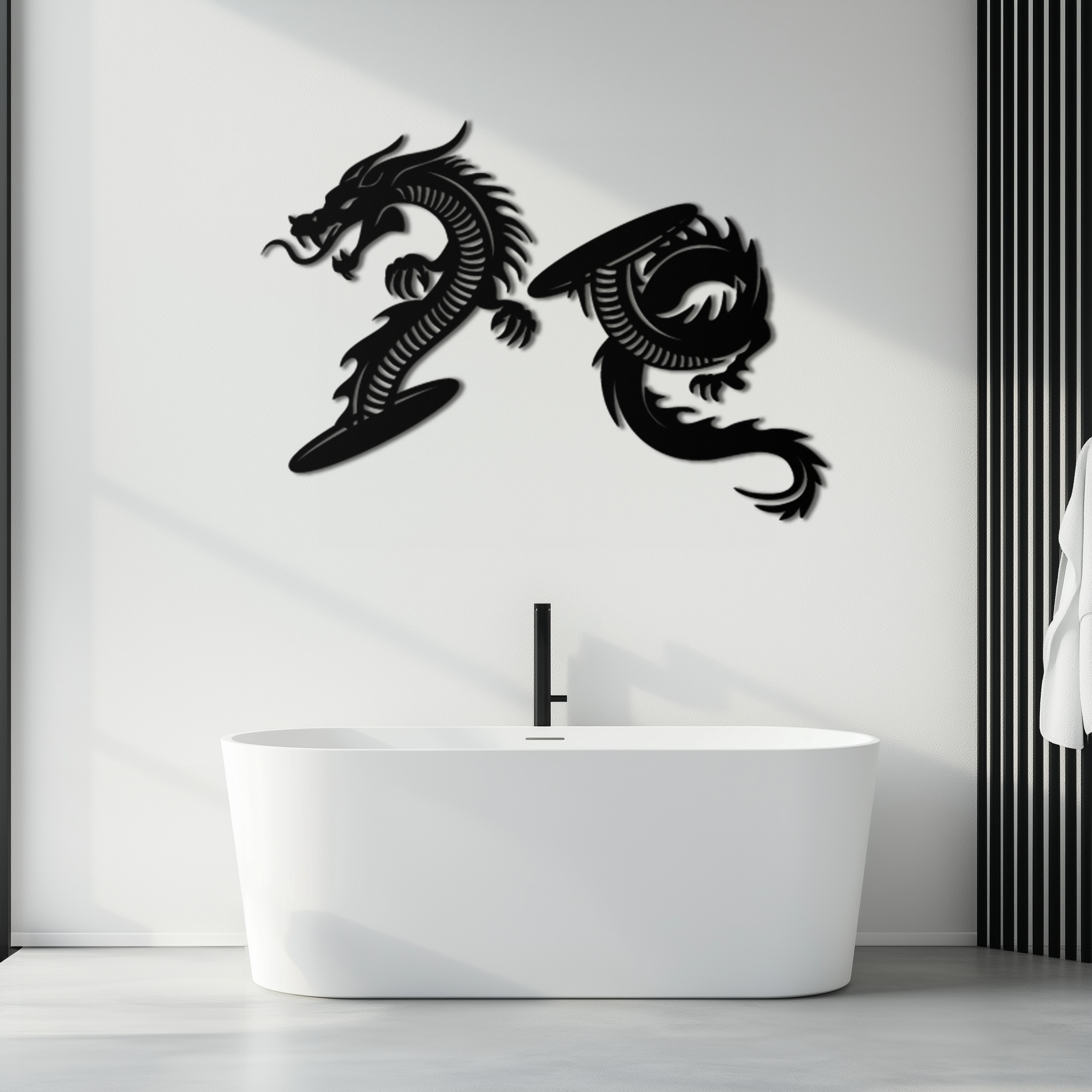 Yin Yang Dragon Duo Metal Wall Art – Eastern-Inspired Black Steel Decor for Modern, Zen and Asian-Themed Interiors- KAF464