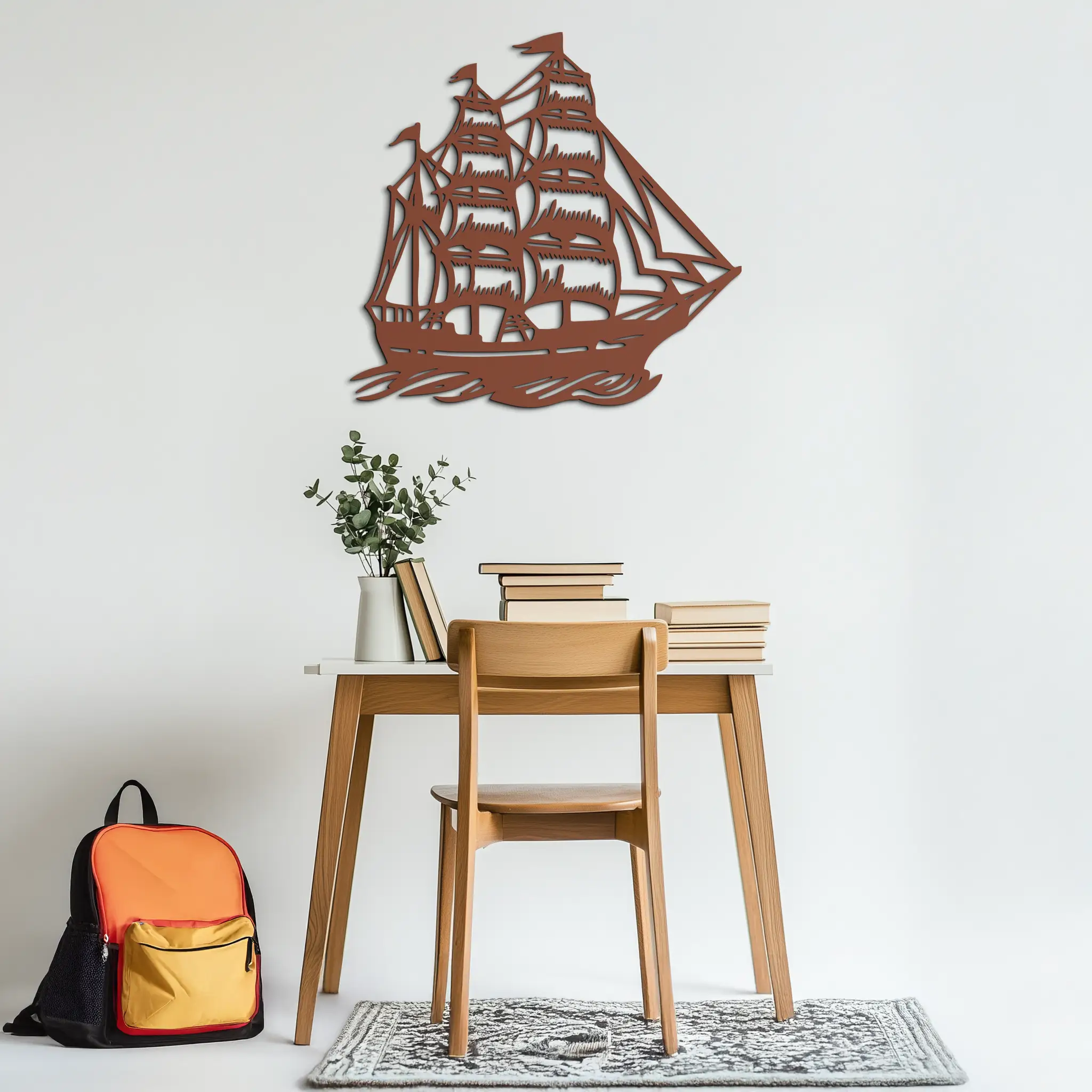 Nordic Viking Ship Metal Wall Art - Norse-Inspired Steel Decor- KAF470