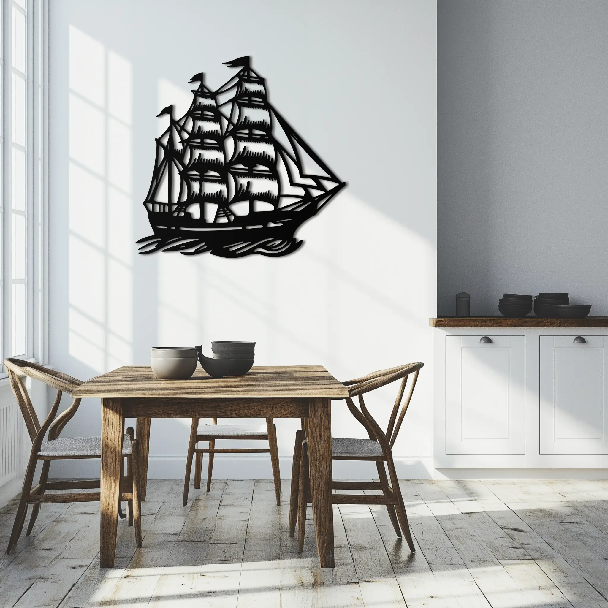 Nordic Viking Ship Metal Wall Art - Norse-Inspired Steel Decor- KAF470