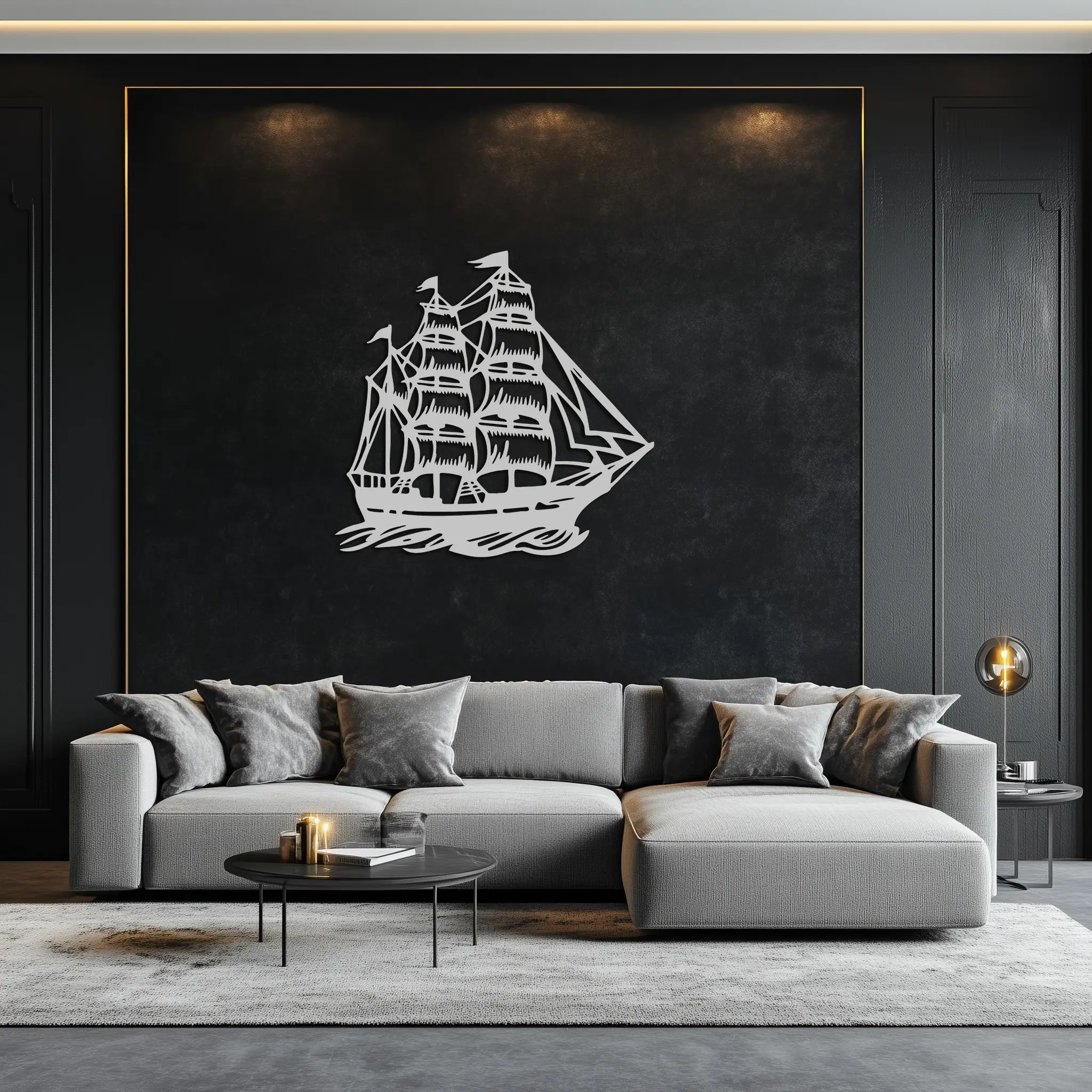 Nordic Viking Ship Metal Wall Art - Norse-Inspired Steel Decor- KAF470