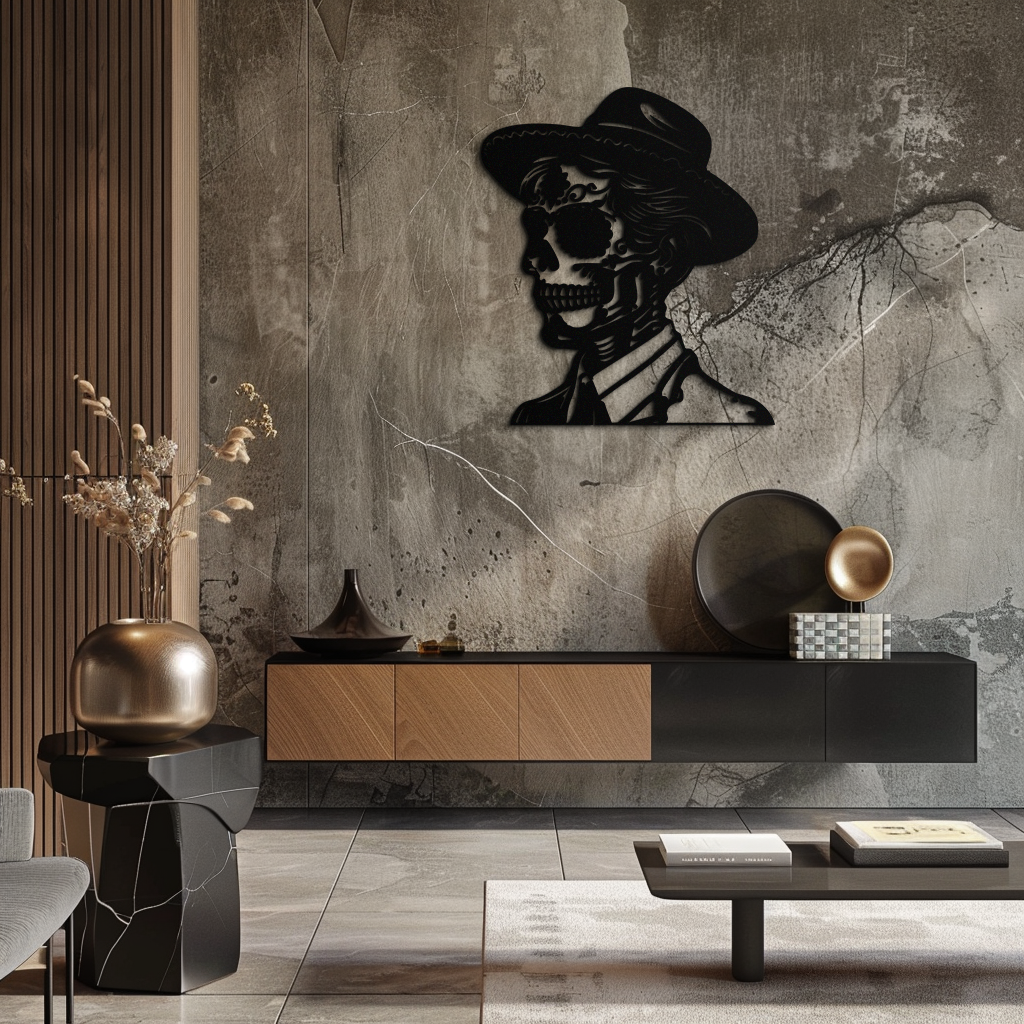 Sugar Head Makeup Man Metal Wall Art - Bold Steel Silhouette Decor- KAF471