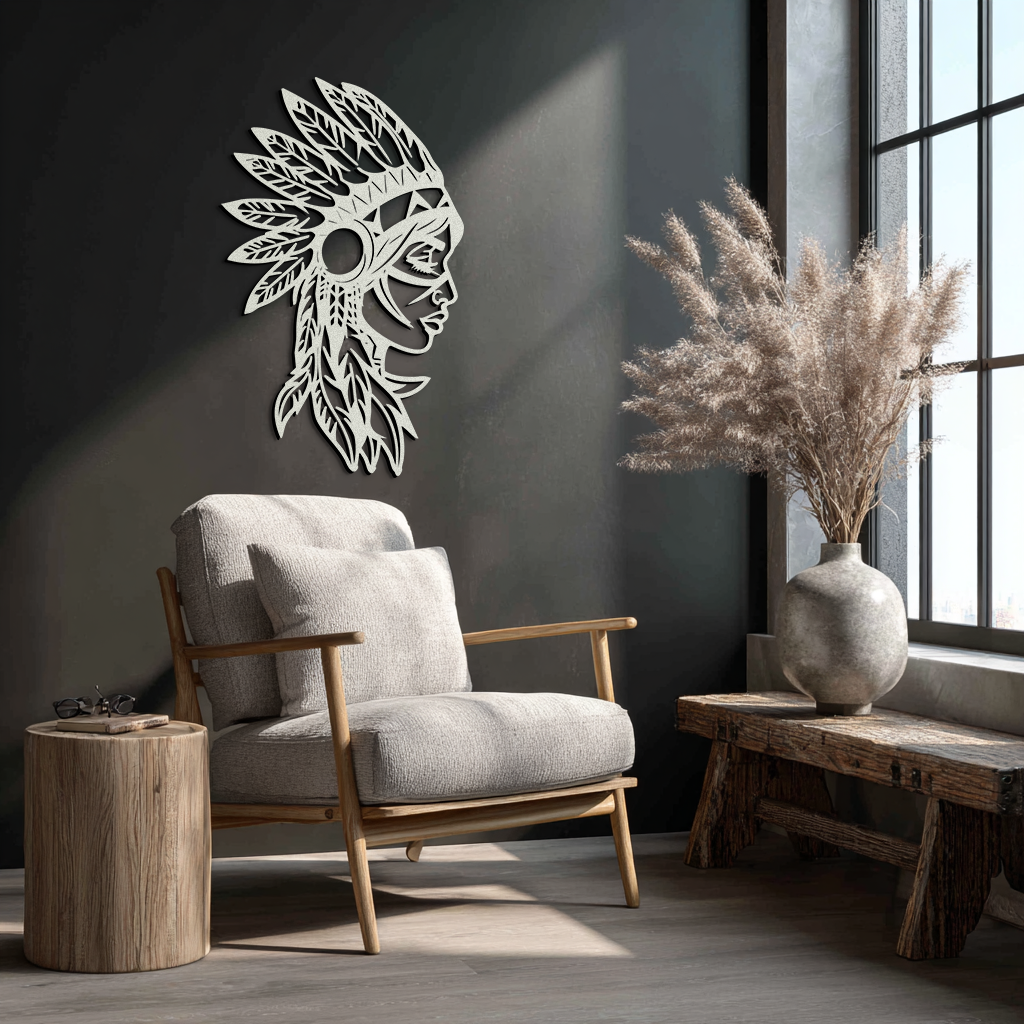 Native American Woman Metal Wall Art - Tribal Female Silhouette Steel Decor- KAF479