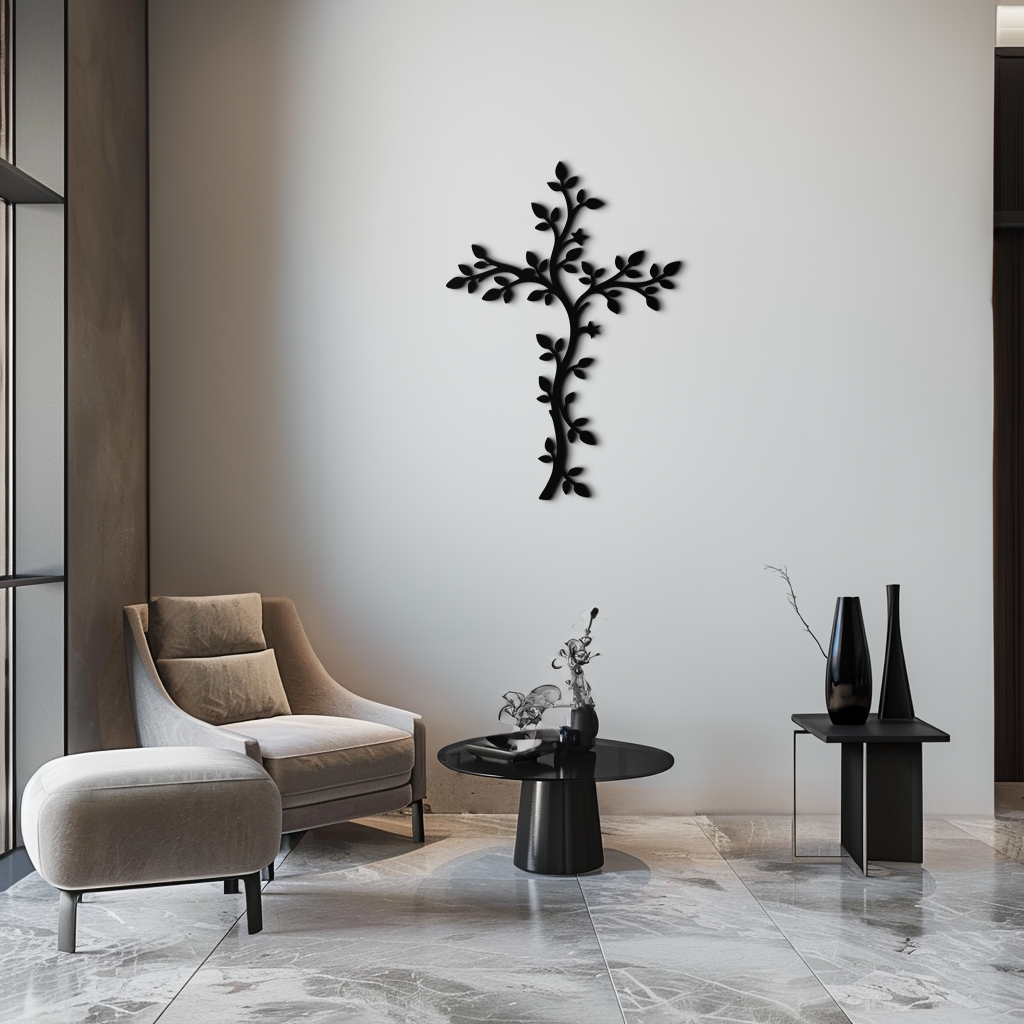 Cross Metal Wall Art - Sacred Christian Steel Wall Decor- KAF483