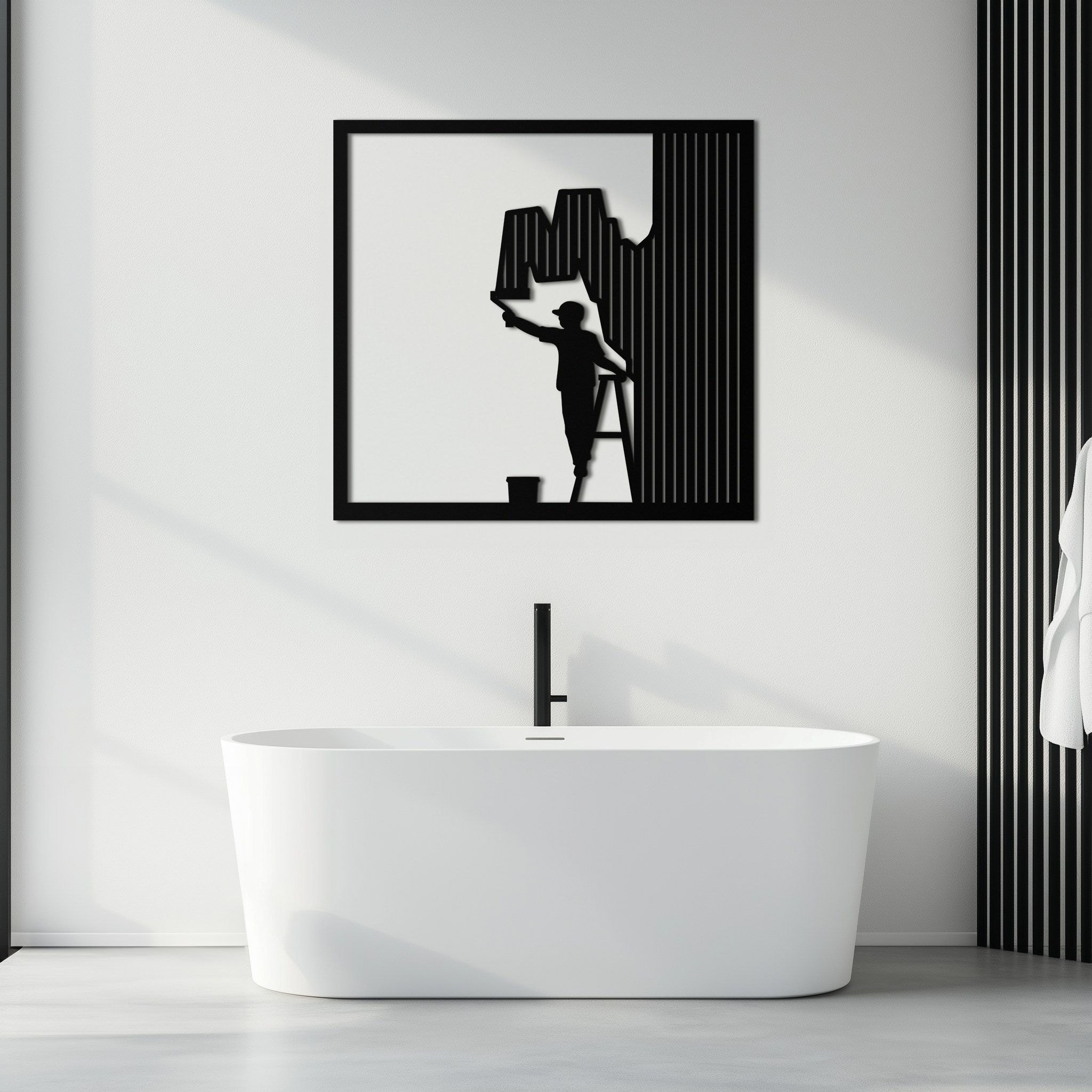 Painter Silhouette Metal Wall Art – Black Steel Artistic Home Decor- KAF489