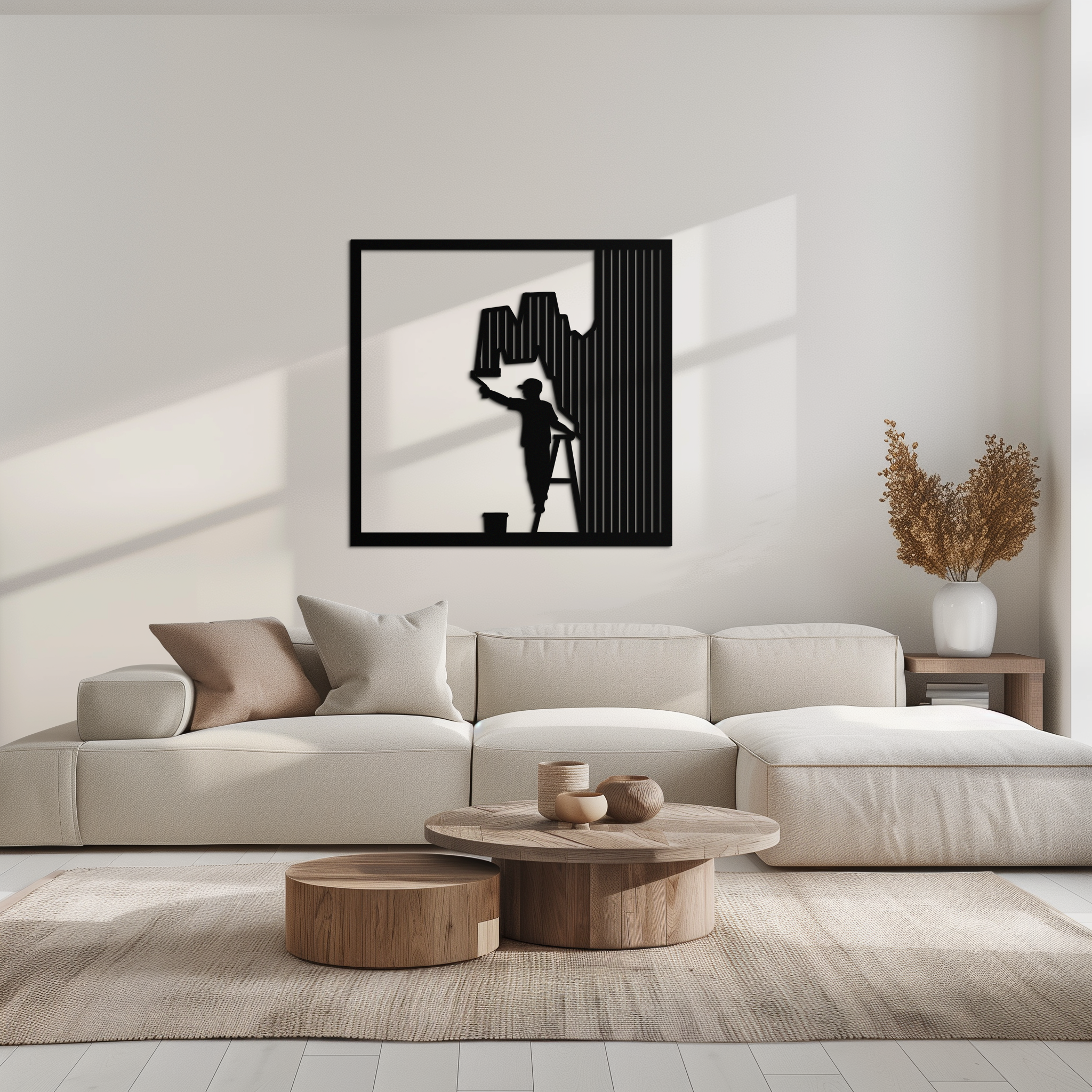 Painter Silhouette Metal Wall Art – Black Steel Artistic Home Decor- KAF489