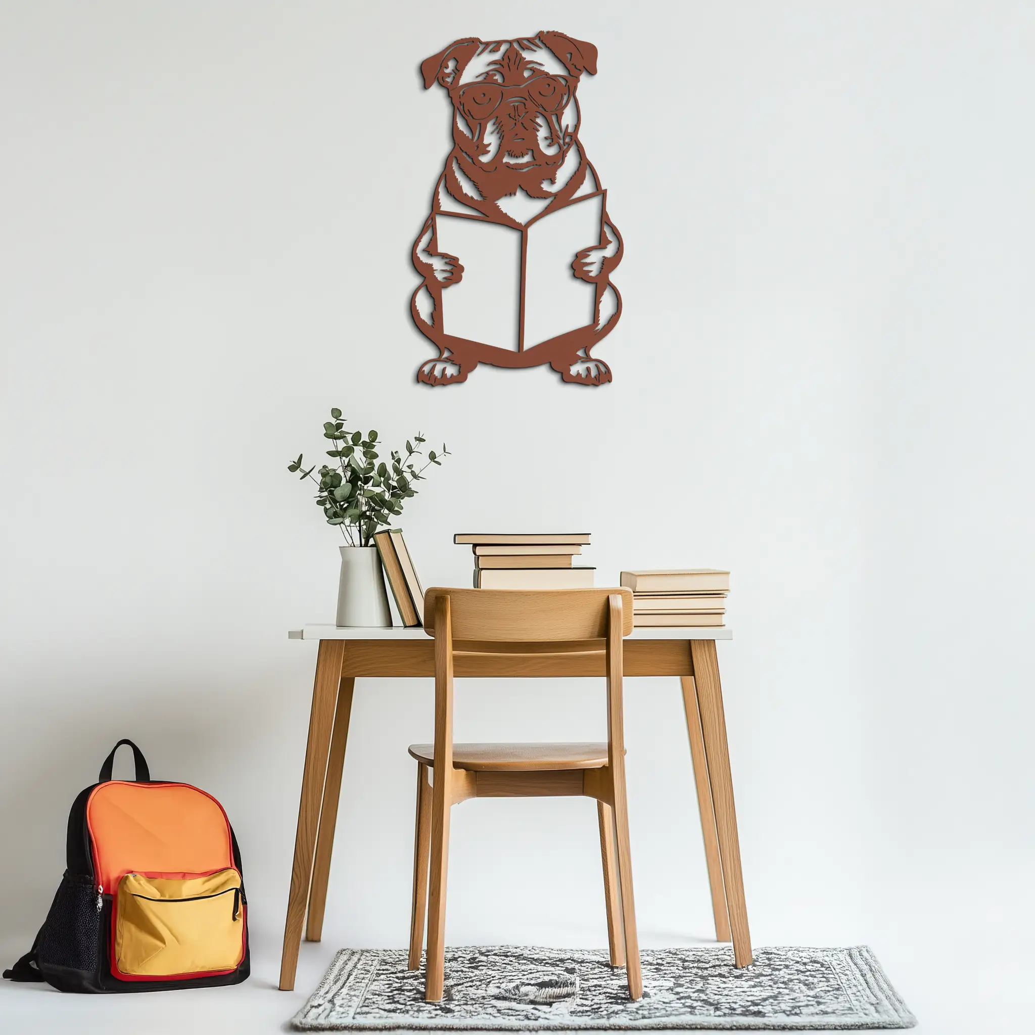 Reading Dog Silhouette Metal Wall Art – Black Steel Whimsical Pet Lover Decor- KAF491