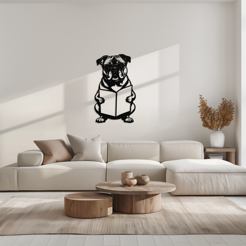 Reading Dog Silhouette Metal Wall Art – Black Steel Whimsical Pet Lover Decor- KAF491