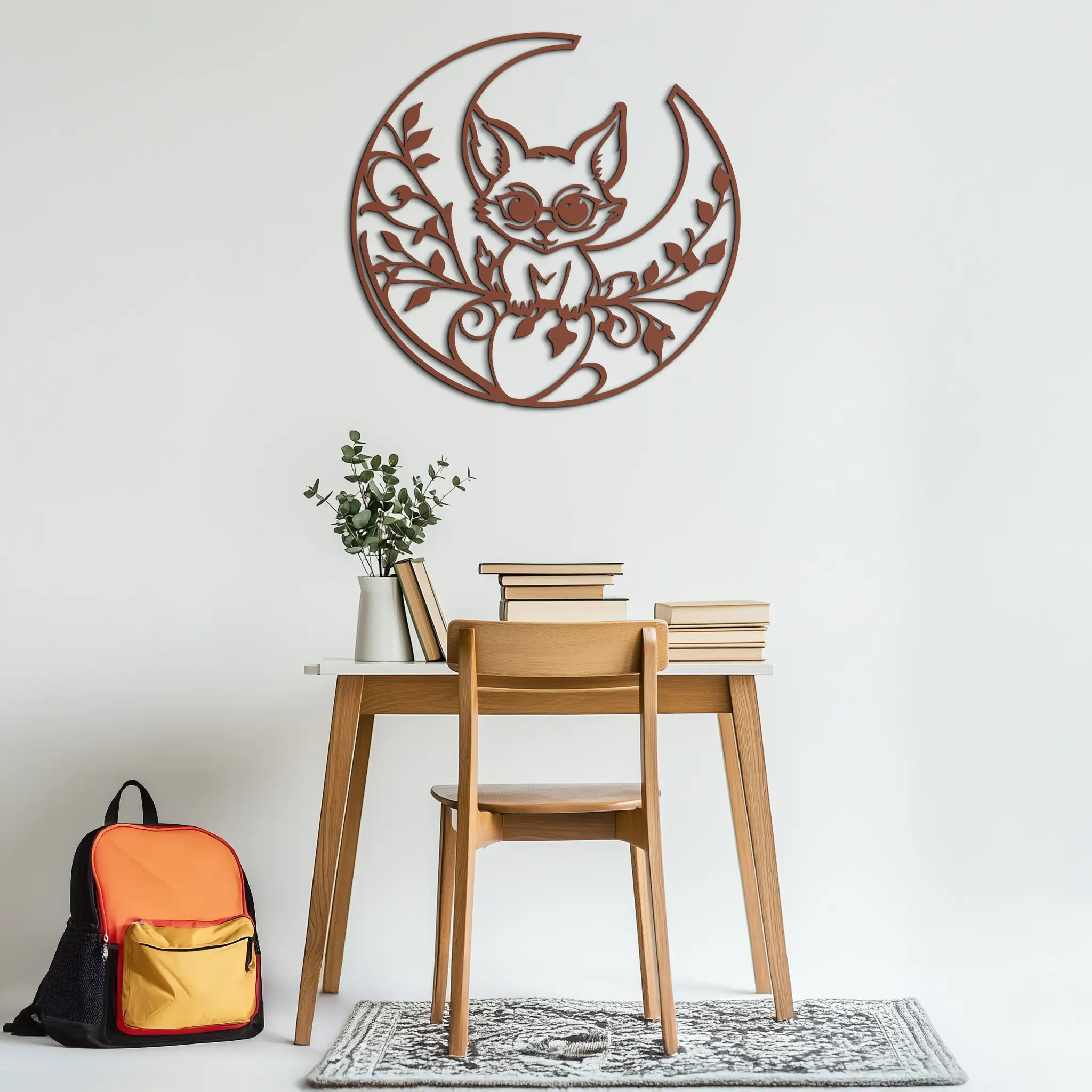 Moon Cat Silhouette Metal Wall Art – Black Steel Whimsical Pet Lover Decor- KAF492