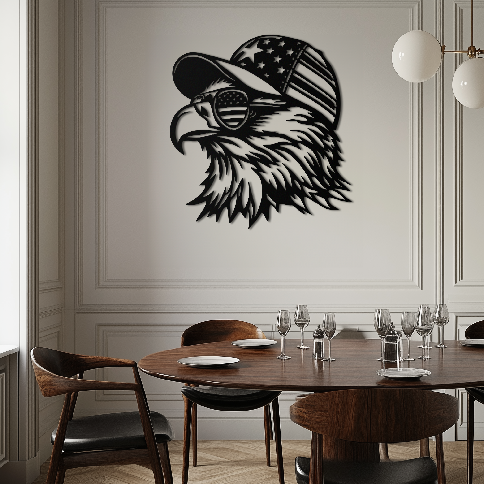 Patriotic Eagle Silhouette Metal Wall Art – Black Steel American Pride Decor- KAF493