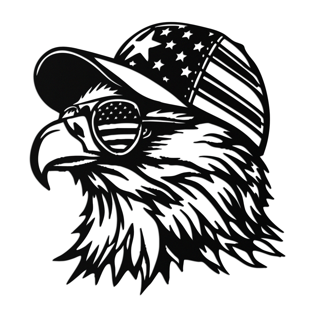 Patriotic Eagle Silhouette Metal Wall Art – Black Steel American Pride Decor- KAF493