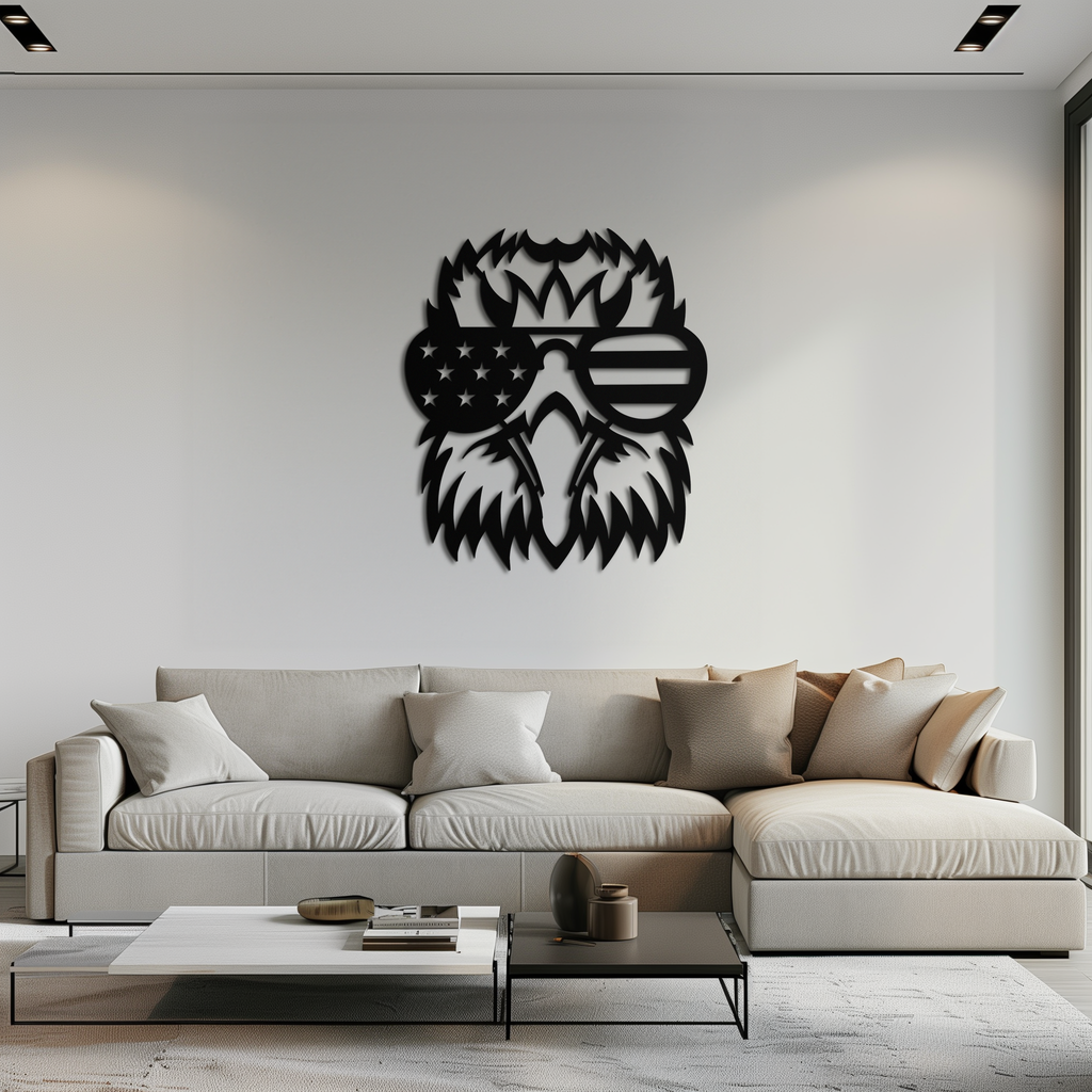 American Flag Eagle Silhouette Metal Wall Art – Patriotic Black Steel Home Decor- KAF496