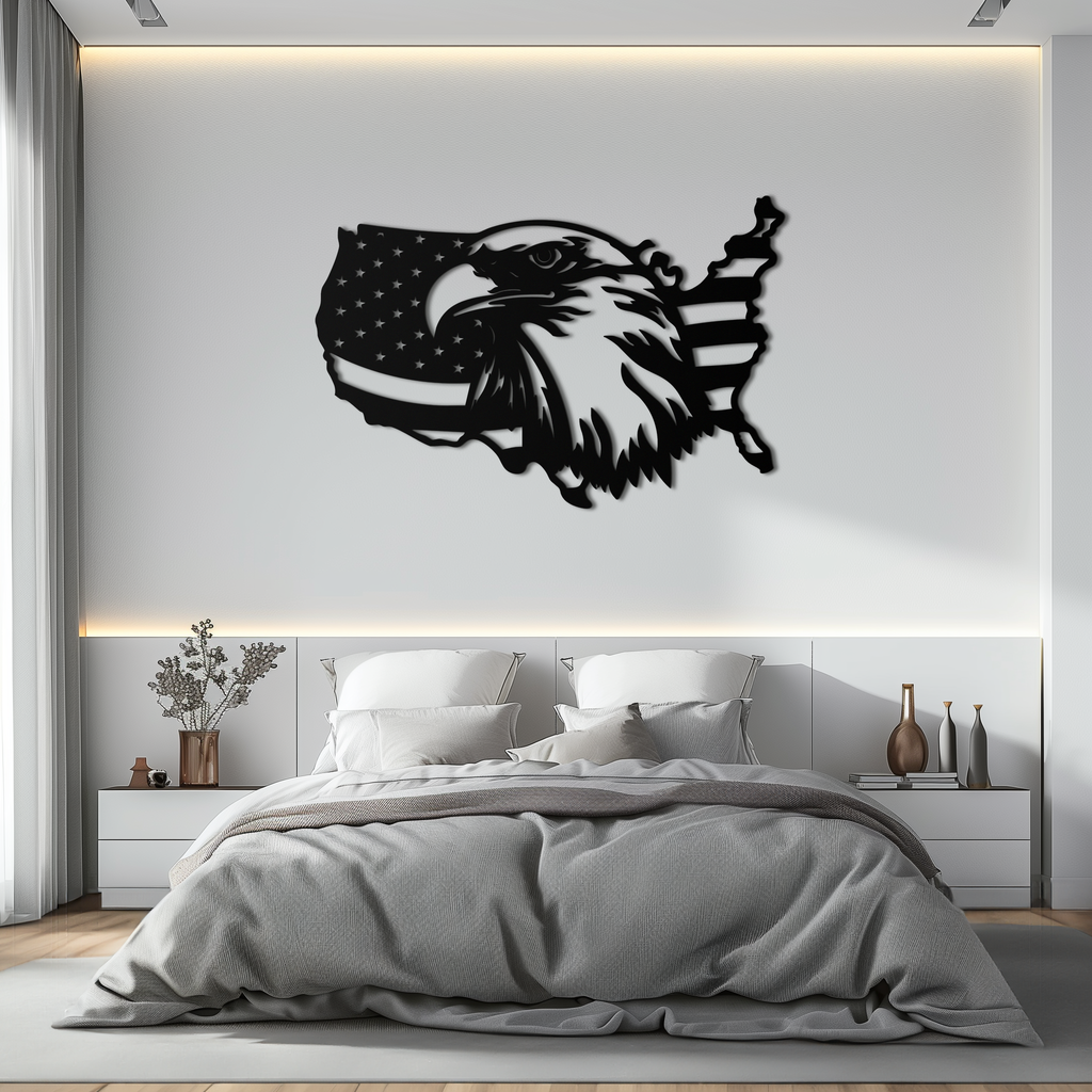 American Flag Eagle Silhouette Metal Wall Art – Patriotic USA Decor for Home & Office- KAF497