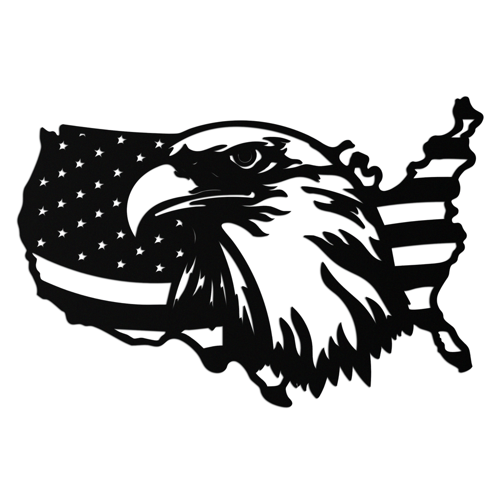 American Flag Eagle Silhouette Metal Wall Art – Patriotic USA Decor for Home & Office- KAF497