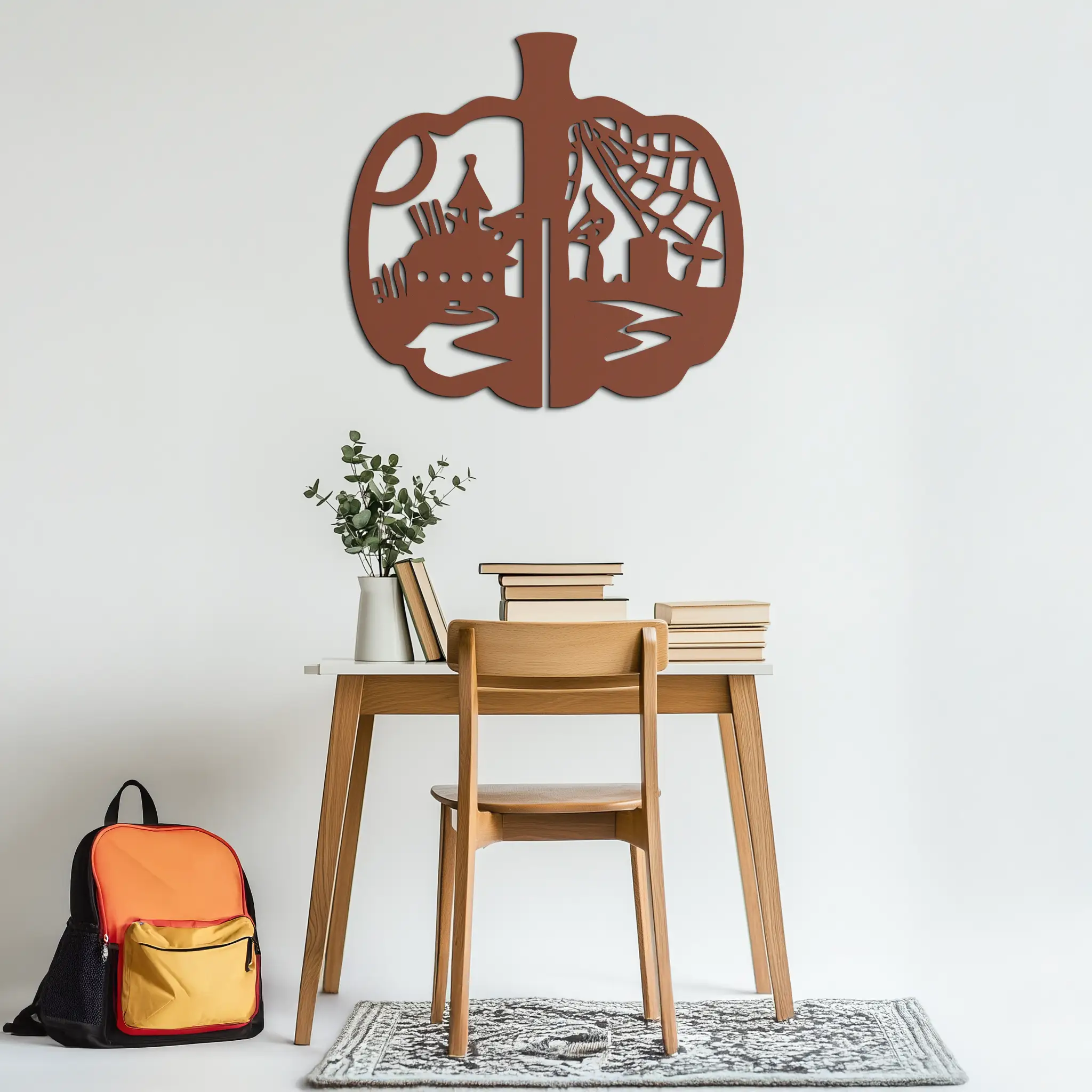 Halloween Pumpkin Metal Wall Art – Spooky Black Steel Halloween Decor- KAF498