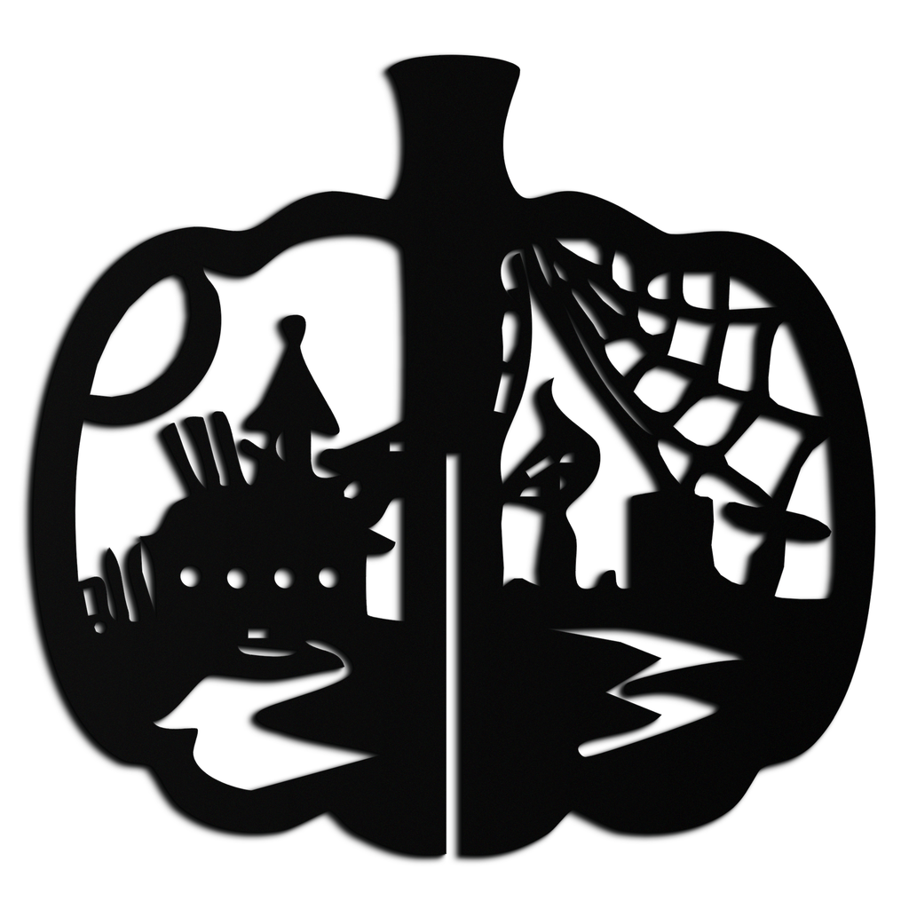 Halloween Pumpkin Metal Wall Art – Spooky Black Steel Halloween Decor- KAF498