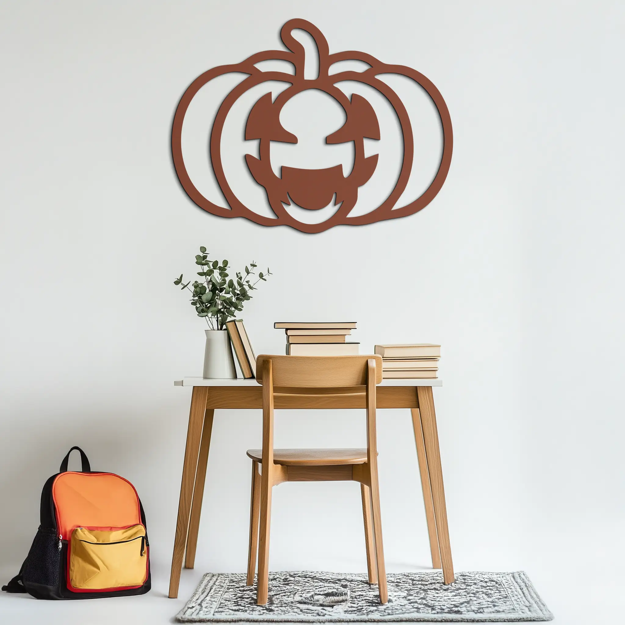 Pumpkin Halloween Metal Wall Art – Spooky Jack O'Lantern Black Decor- KAF500