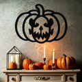 Scary Pumpkin Face Metal Wall Art – Black Steel Halloween Decor- KAF507
