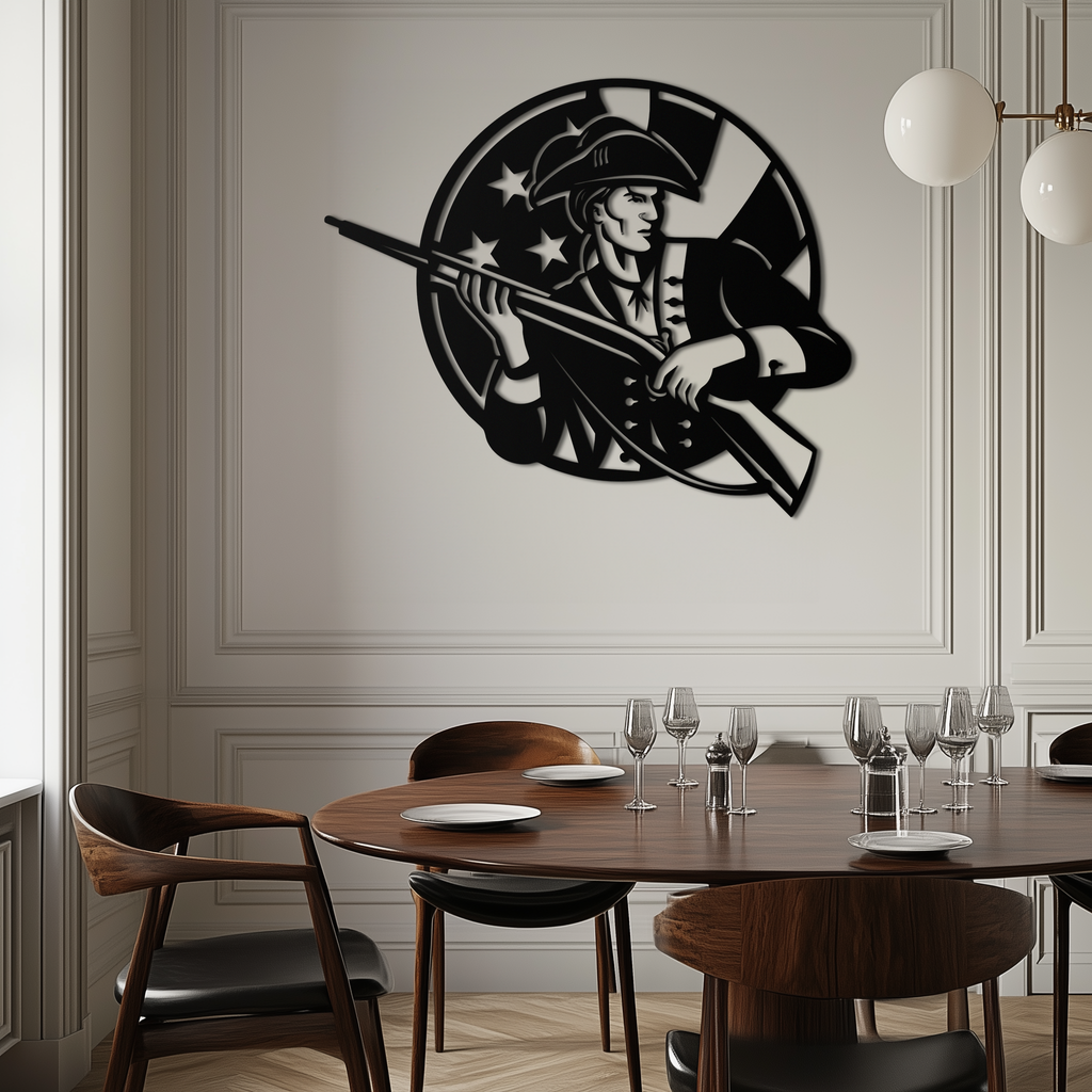 Patriotic Soldier Silhouette Metal Wall Art – Black Steel Military Home Decor- KAF508