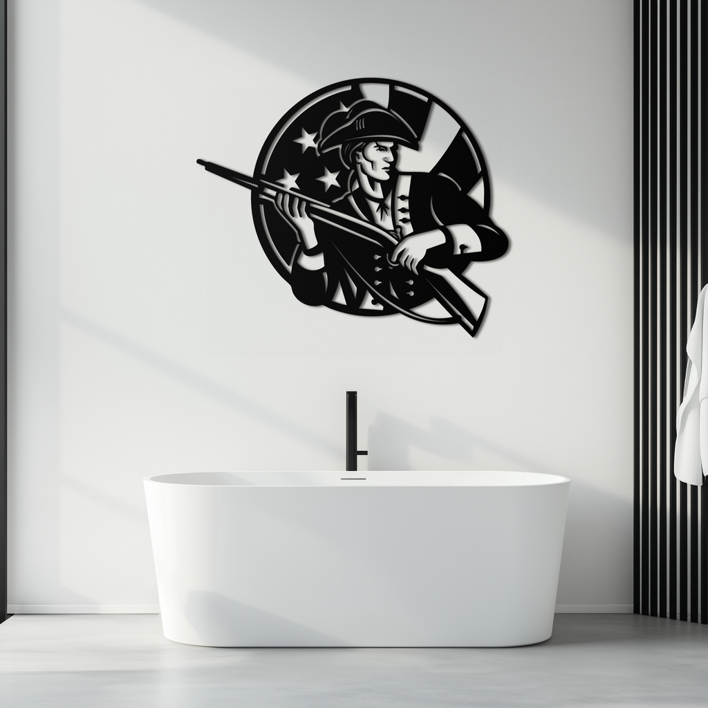 Patriotic Soldier Silhouette Metal Wall Art – Black Steel Military Home Decor- KAF508