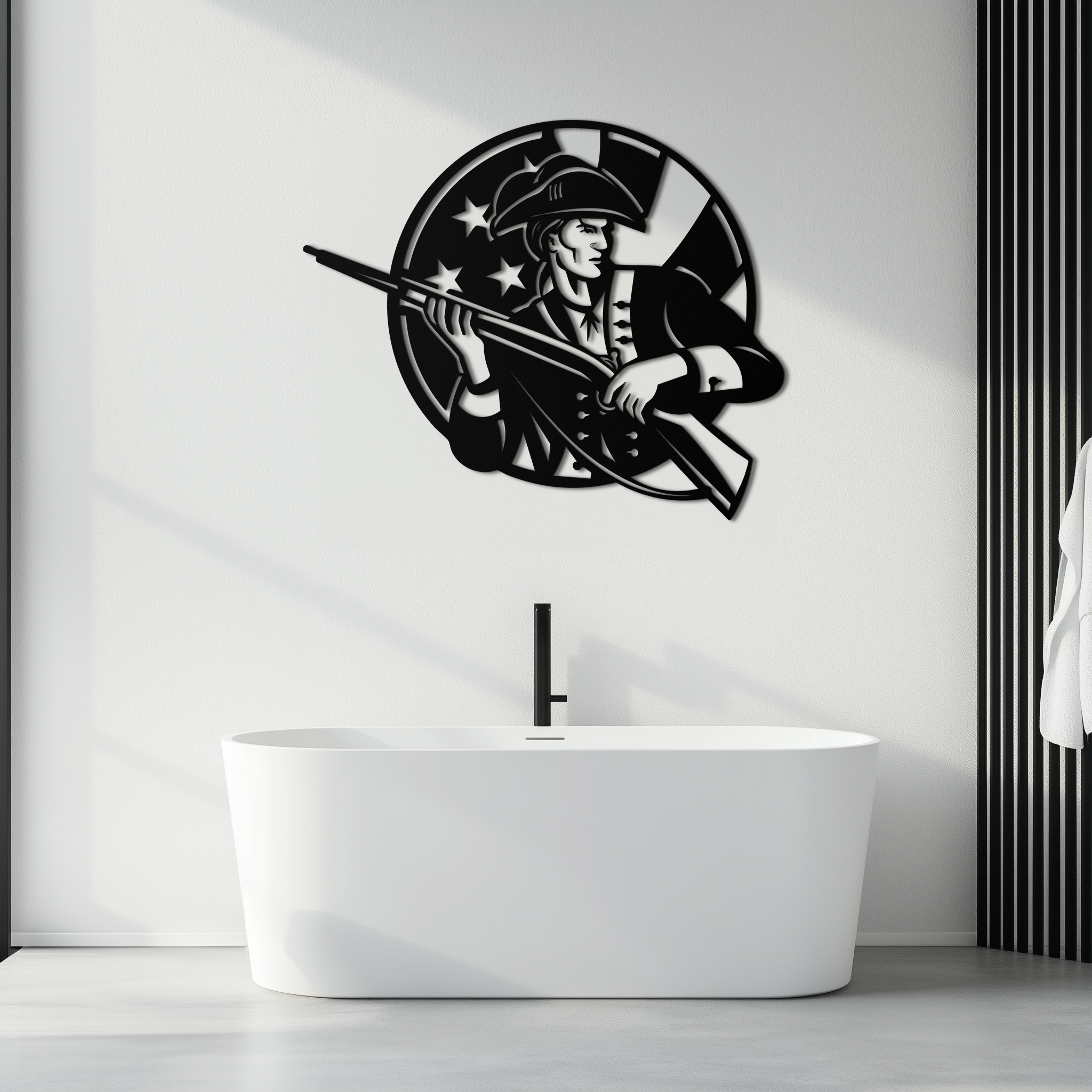 Patriotic Soldier Silhouette Metal Wall Art – Black Steel Military Home Decor- KAF508